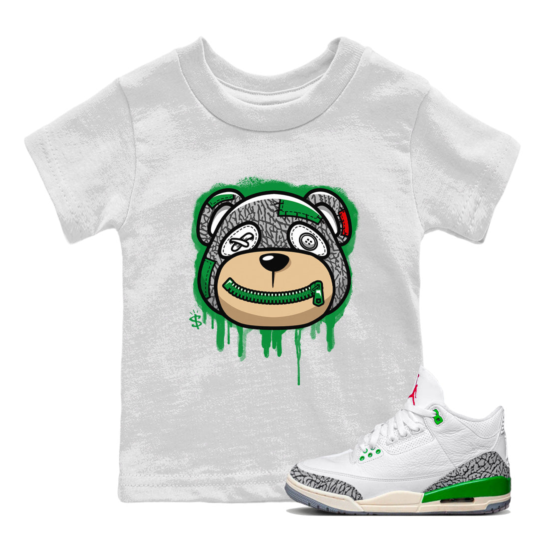 Air Jordan 3 Lucky Green Sneaker Match Tees Bear Face Streetwear Sneaker Shirt Jordan 3 Retro Lucky Green Sneaker Release Tees Kids Shirts White 1