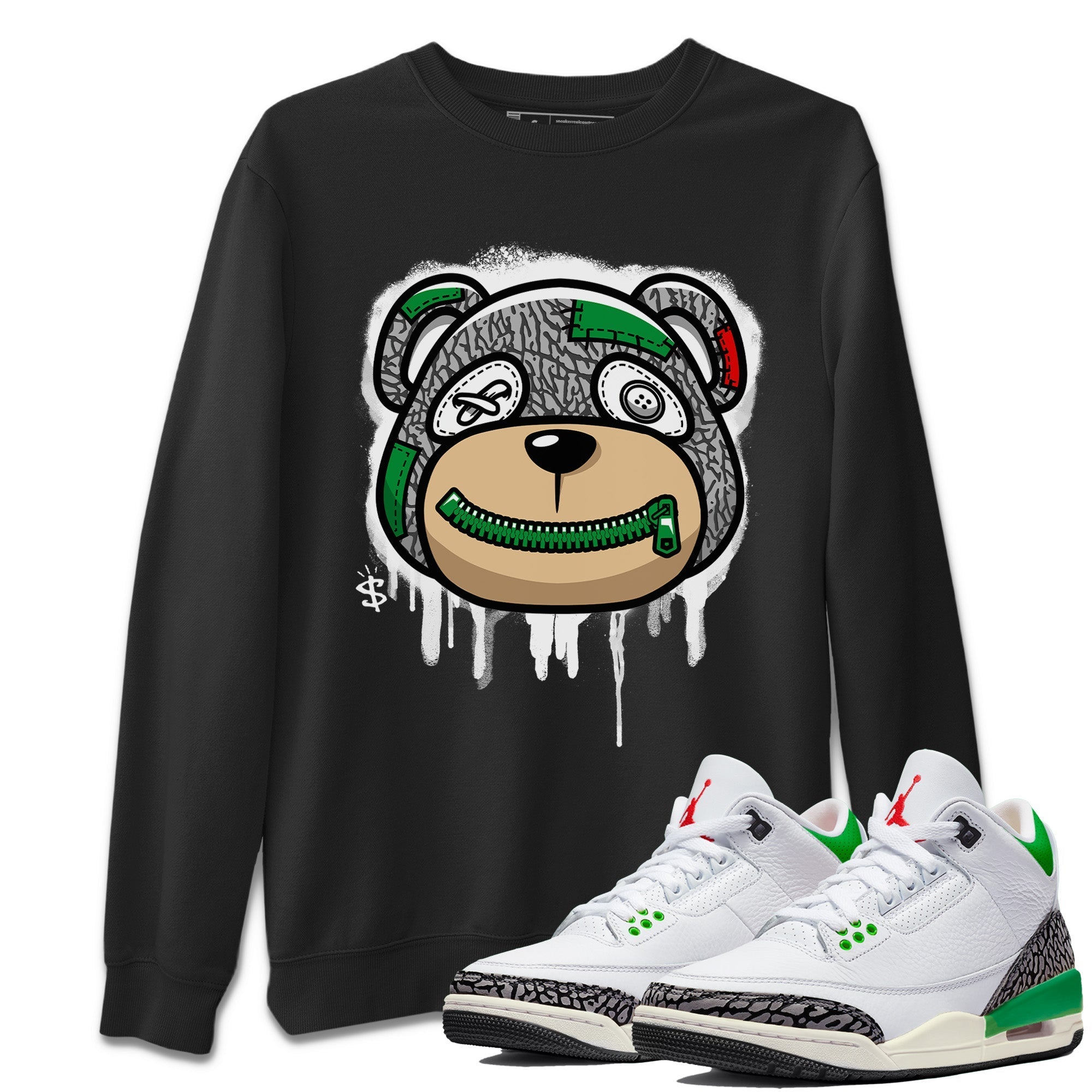 Air Jordan 3 Lucky Green Sneaker Match Tees Bear Face Streetwear Sneaker Shirt Jordan 3 Retro Lucky Green Sneaker Release Tees Unisex Shirts Black 1