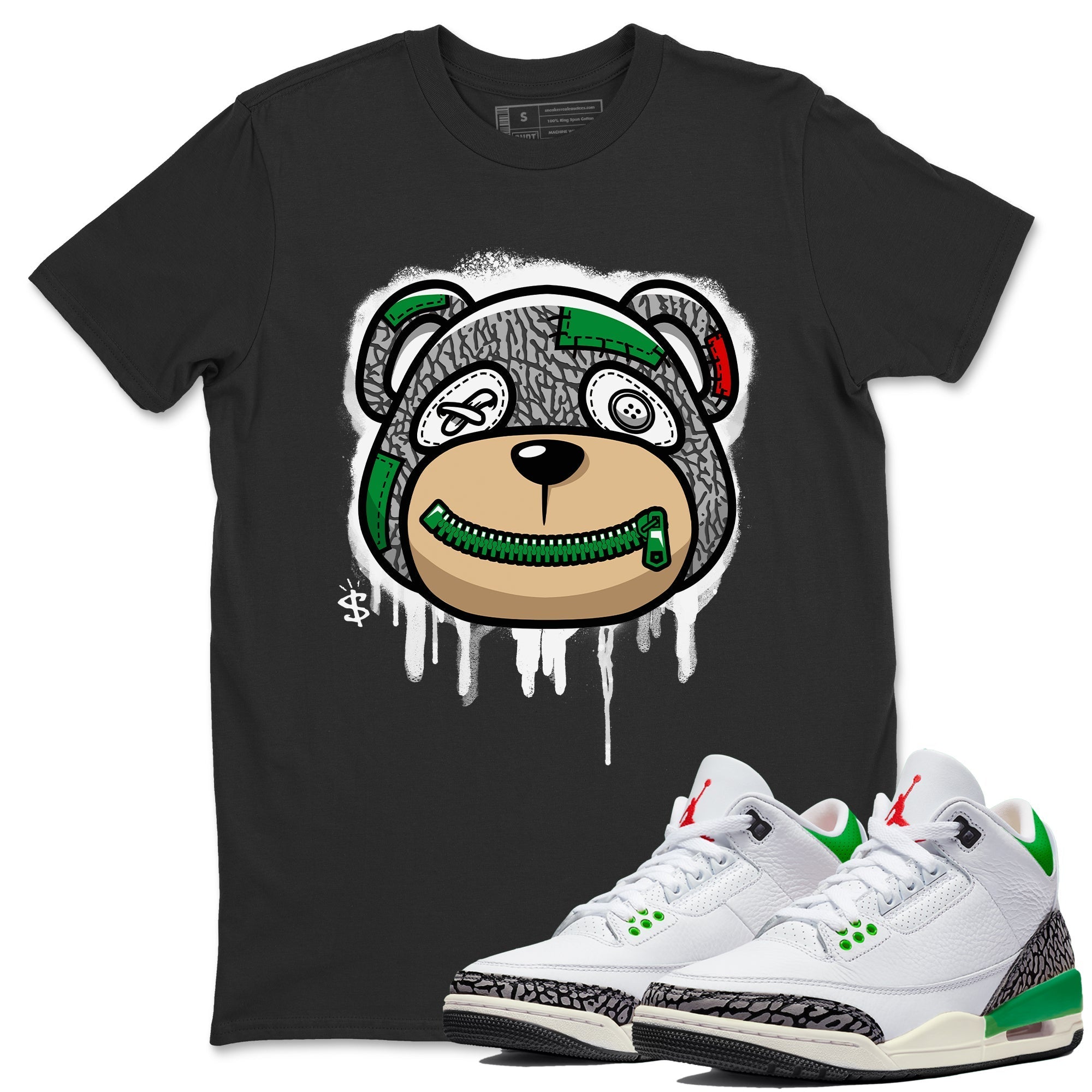 Air Jordan 3 Lucky Green Sneaker Match Tees Bear Face Streetwear Sneaker Shirt Jordan 3 Retro Lucky Green Sneaker Release Tees Unisex Shirts Black 1