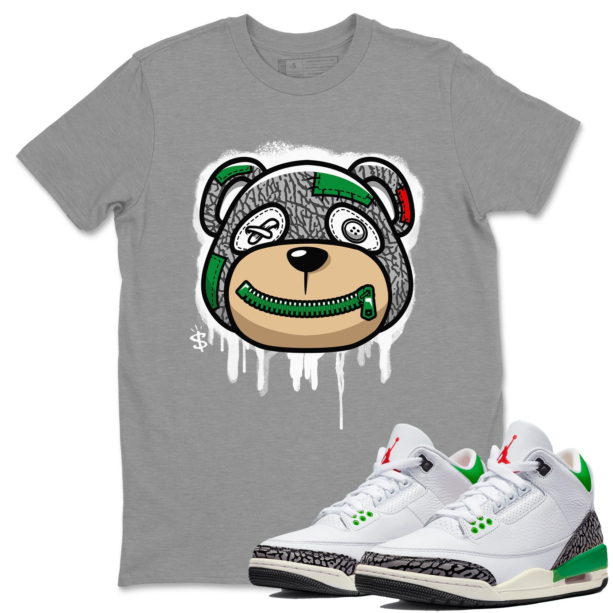 Air Jordan 3 Lucky Green Sneaker Match Tees Bear Face Streetwear Sneaker Shirt Jordan 3 Retro Lucky Green Sneaker Release Tees Unisex Shirts Heather Grey 1