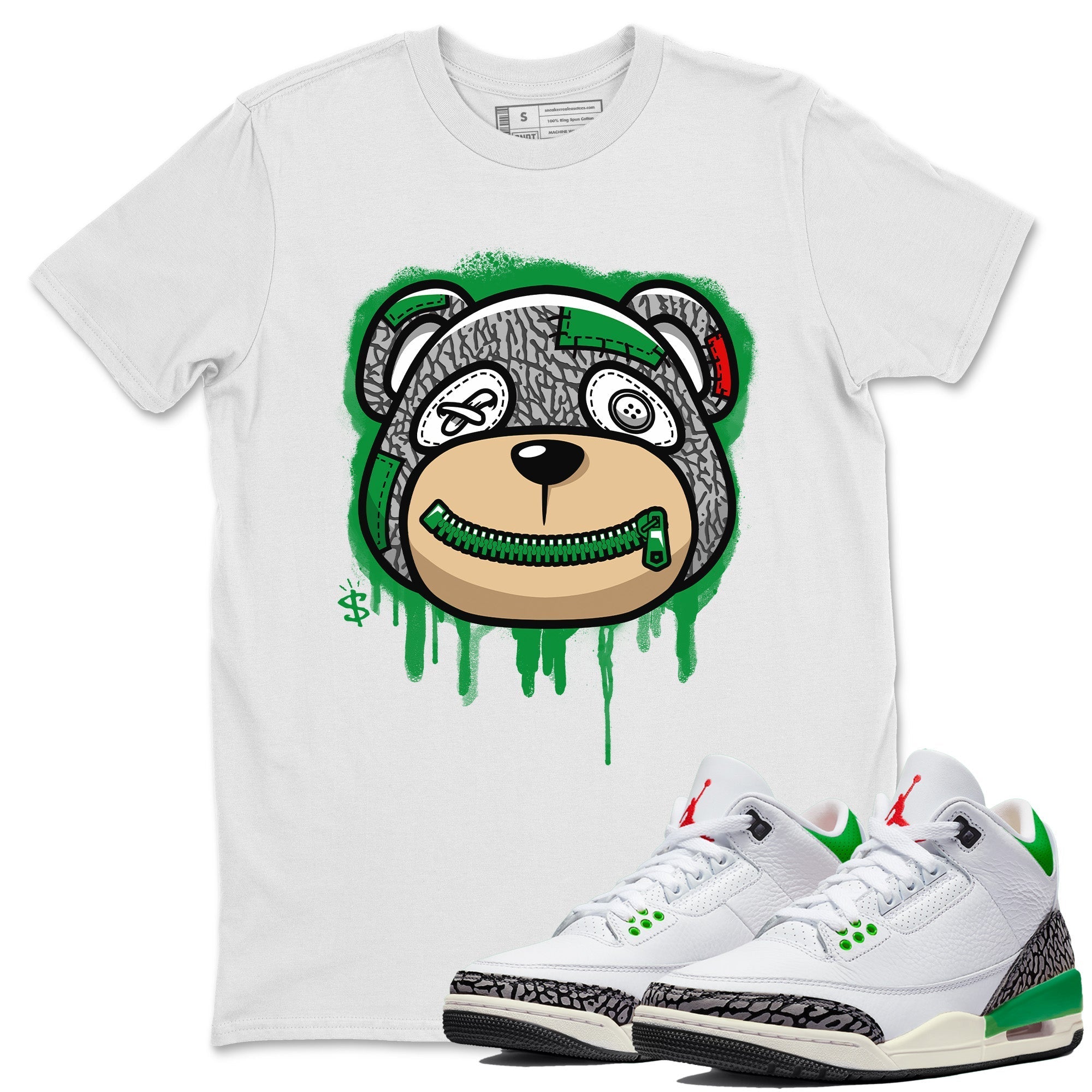 Air Jordan 3 Lucky Green Sneaker Match Tees Bear Face Streetwear Sneaker Shirt Jordan 3 Retro Lucky Green Sneaker Release Tees Unisex Shirts White 1