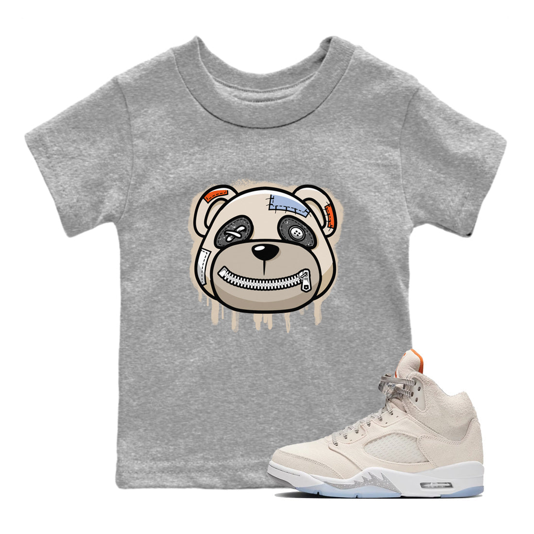 Air Jordan 5 Craft Sneaker Match Tees Bear Face Streetwear Sneaker Shirt Air Jordan 5 Craft Tee Kids Shirts Heather Grey 1