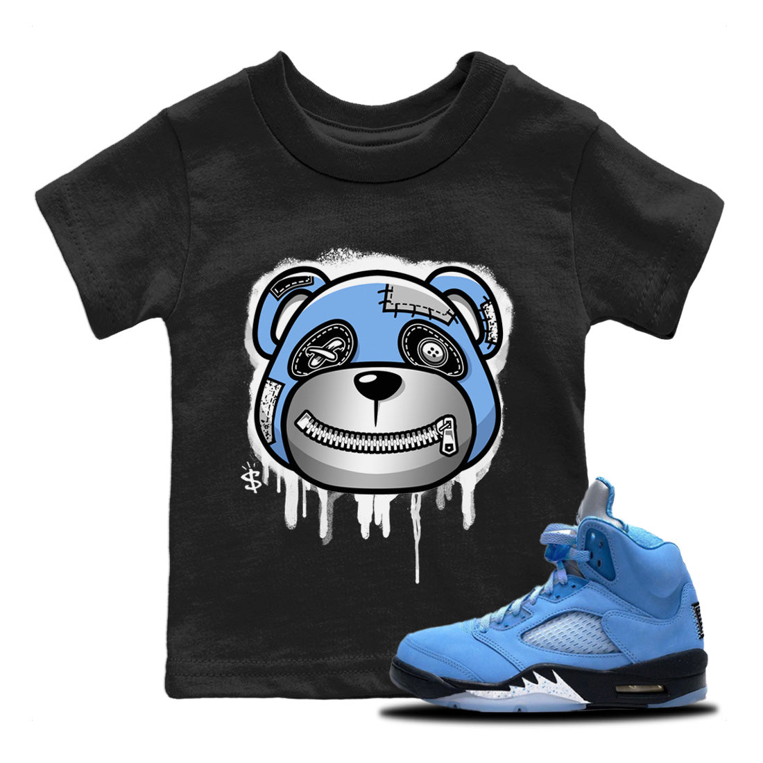Jordan 5 UNC Sneaker Matching T-Shirt Bear Face Sneaker Tees Jordan 5 UNC Sneaker Release Tees Kids Shirts