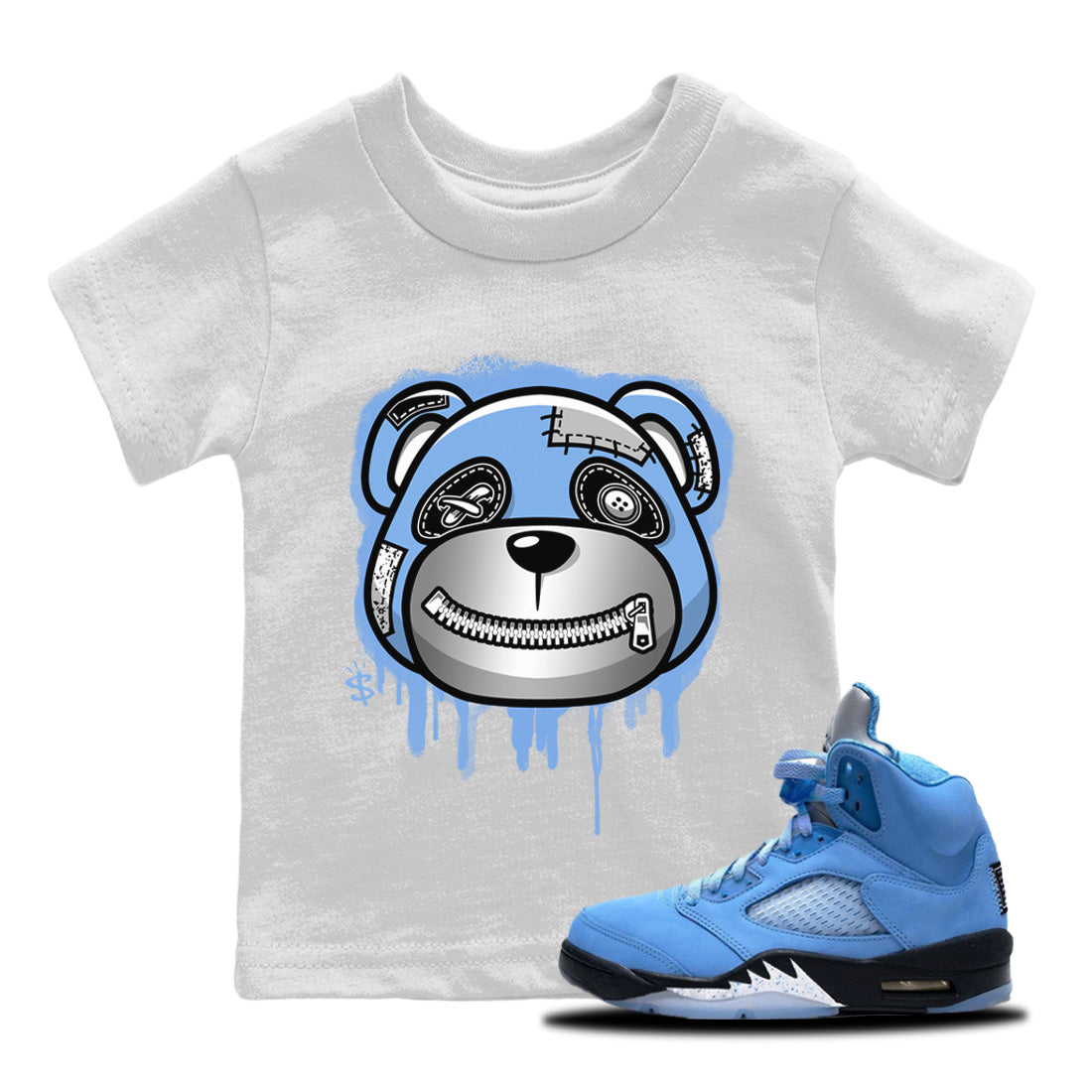 Jordan 5 UNC Sneaker Matching T-Shirt Bear Face Sneaker Tees Jordan 5 UNC Sneaker Release Tees Kids Shirts