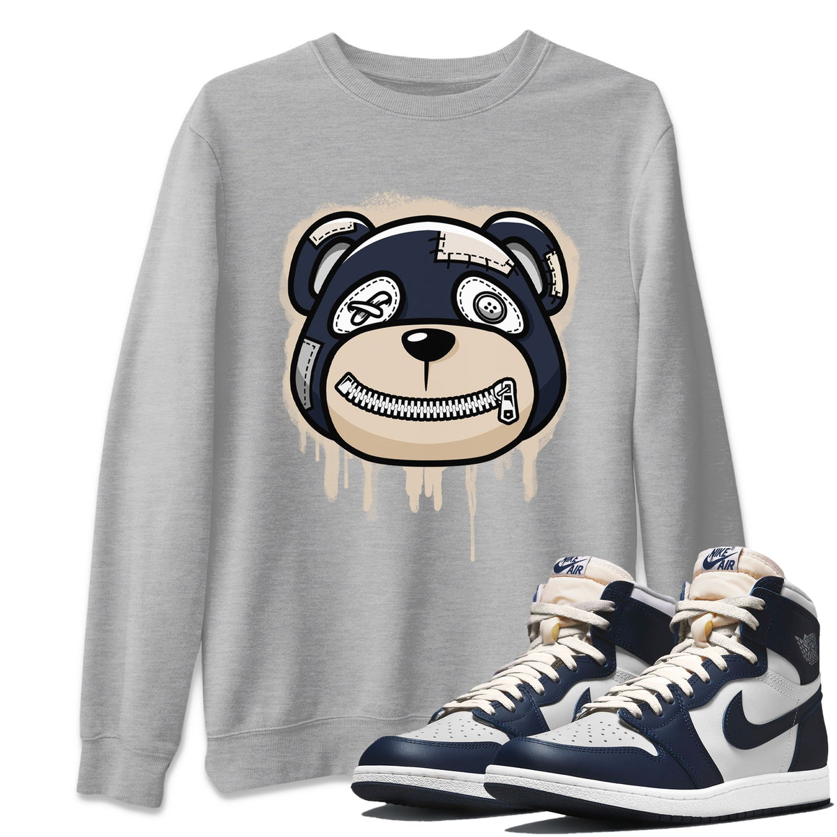Jordan 1 85 Georgetown Sneaker Match Tees Bear Face Sneaker Tees Jordan 1 85 Georgetown Jordan to match sneaker T-Shirt Crew Neck Shirts
