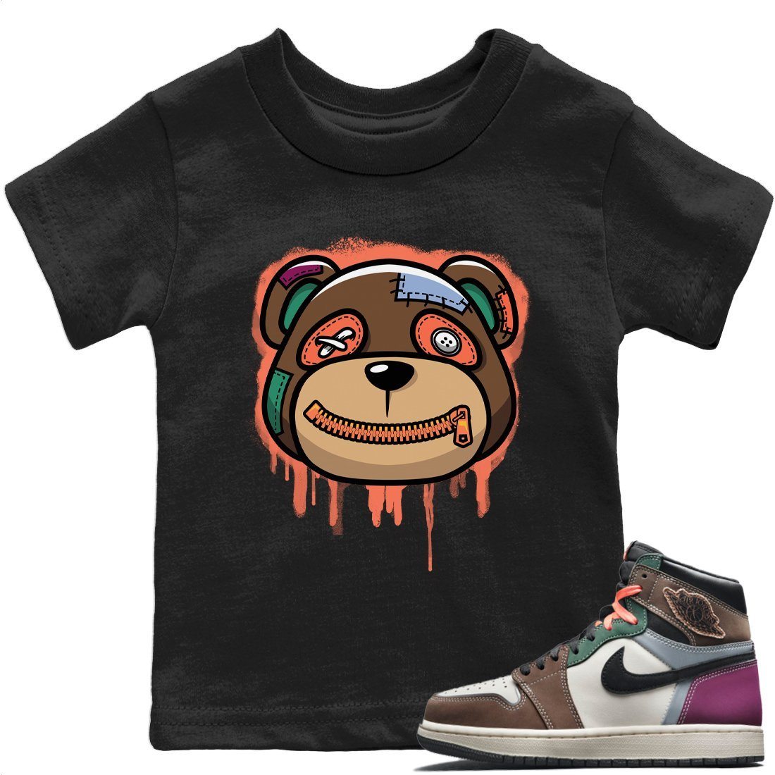 Jordan 1 Hand Crafted Sneaker Matching T-Shirt Bear Face Sneaker Tees Jordan 1 Hand Crafted Sneaker Release Tees Kids Shirts