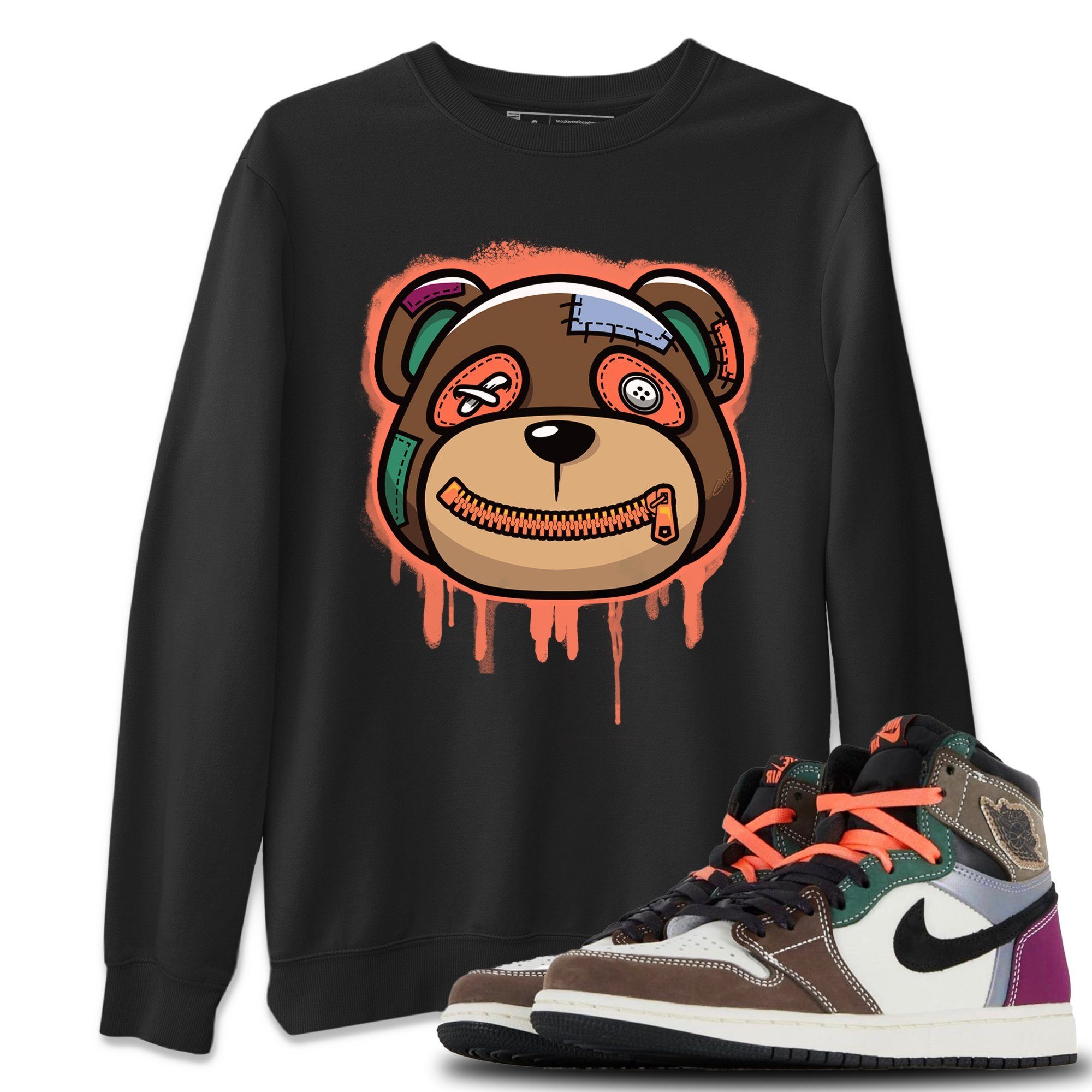 Jordan 1 Hand Crafted Sneaker Matching T-Shirt Bear Face Sneaker Tees Jordan 1 Hand Crafted Sneaker Release Tees Crew Neck Tees