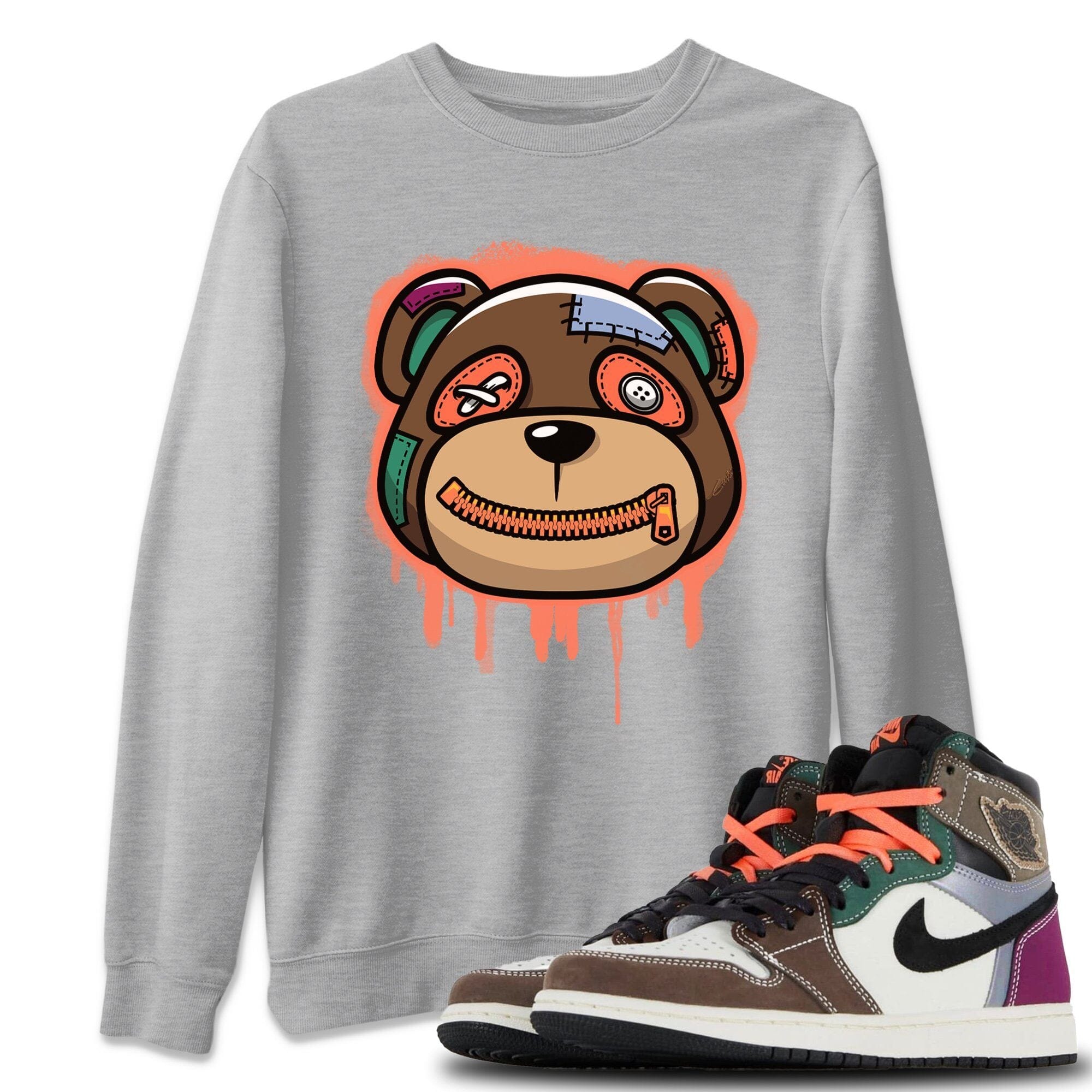 Jordan 1 Hand Crafted Sneaker Matching T-Shirt Bear Face Sneaker Tees Jordan 1 Hand Crafted Sneaker Release Tees Crew Neck Tees