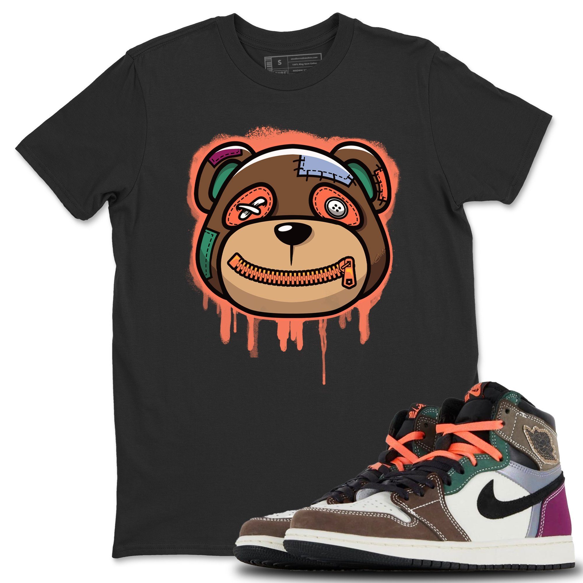 Jordan 1 Hand Crafted Sneaker Matching T-Shirt Bear Face Sneaker Tees Jordan 1 Hand Crafted Sneaker Release Tees Crew Neck Tees