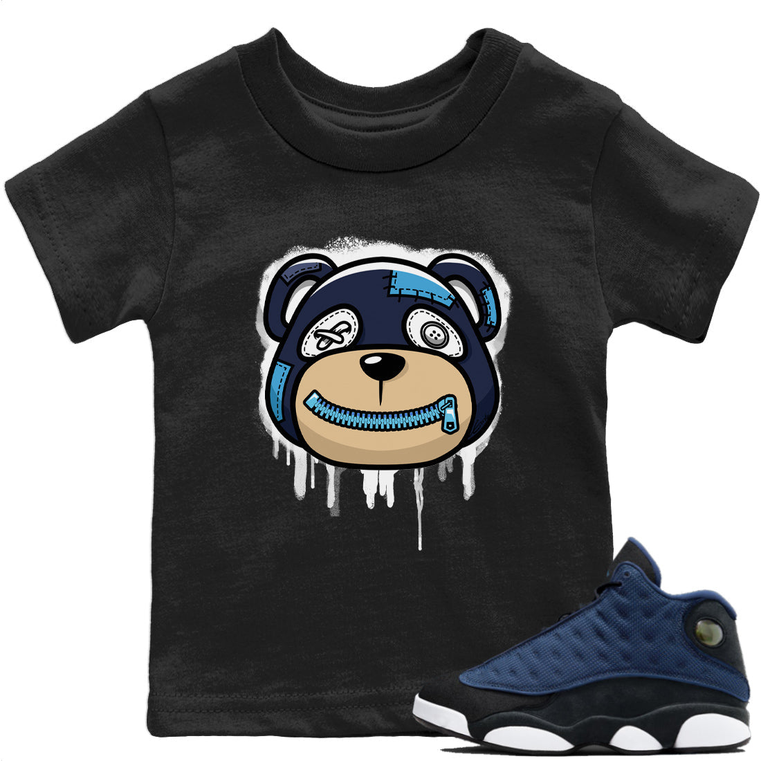 Jordan 13 Brave Blue Sneaker Matching T-Shirt Bear Face Sneaker Tees Jordan 13 Brave Blue Sneaker Release Tees Kids Shirts