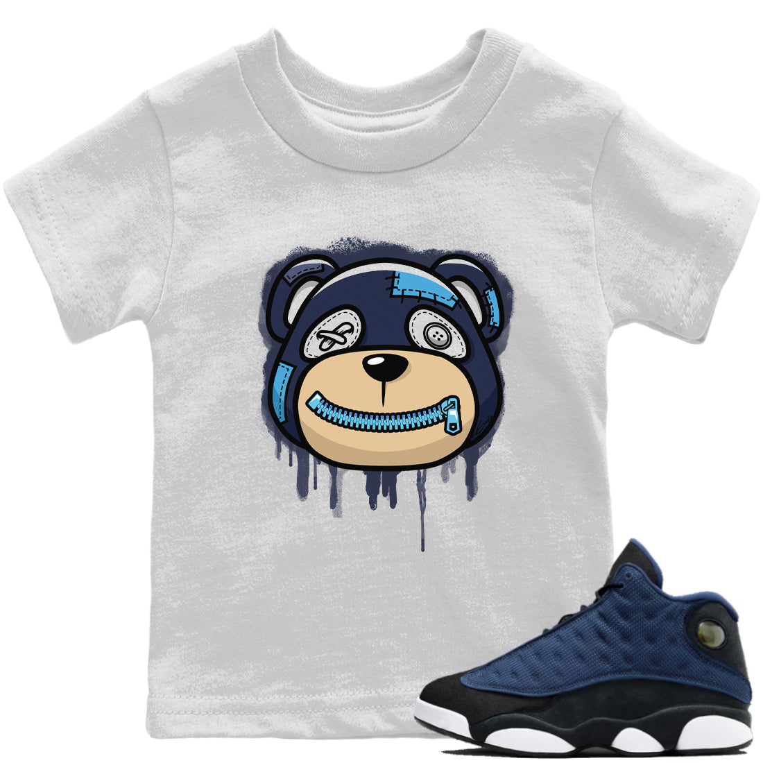 Jordan 13 Brave Blue Sneaker Matching T-Shirt Bear Face Sneaker Tees Jordan 13 Brave Blue Sneaker Release Tees Kids Shirts