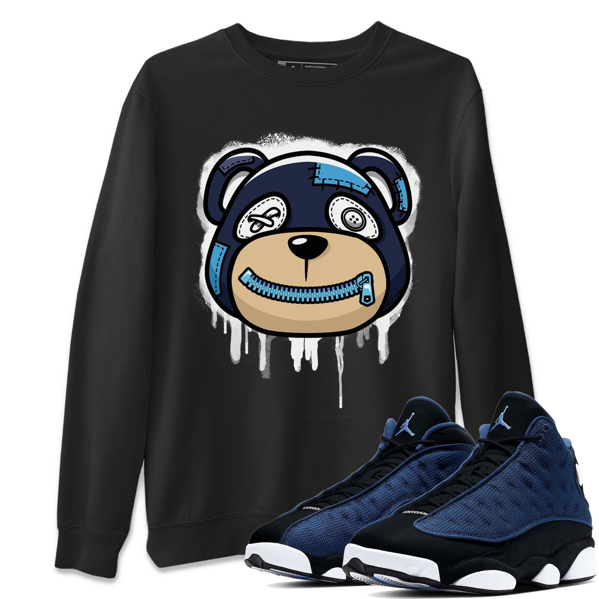 Jordan 13 Brave Blue Sneaker Matching T-Shirt Bear Face Sneaker Tees Jordan 13 Brave Blue Sneaker Release Tees Crew Neck Tees