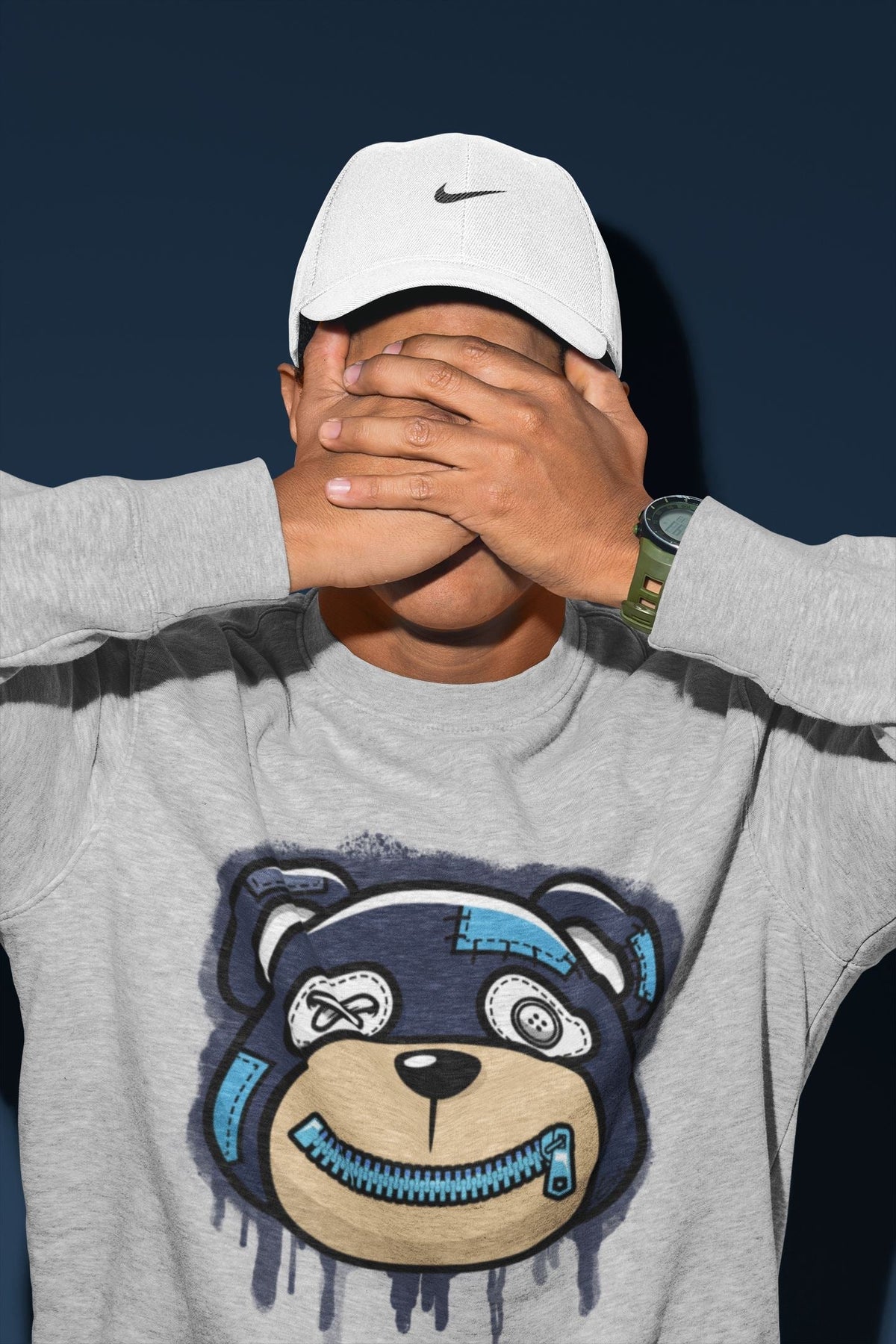 Jordan 13 Brave Blue Sneaker Matching T-Shirt Bear Face Sneaker Tees Jordan 13 Brave Blue Sneaker Release Tees Crew Neck Tees