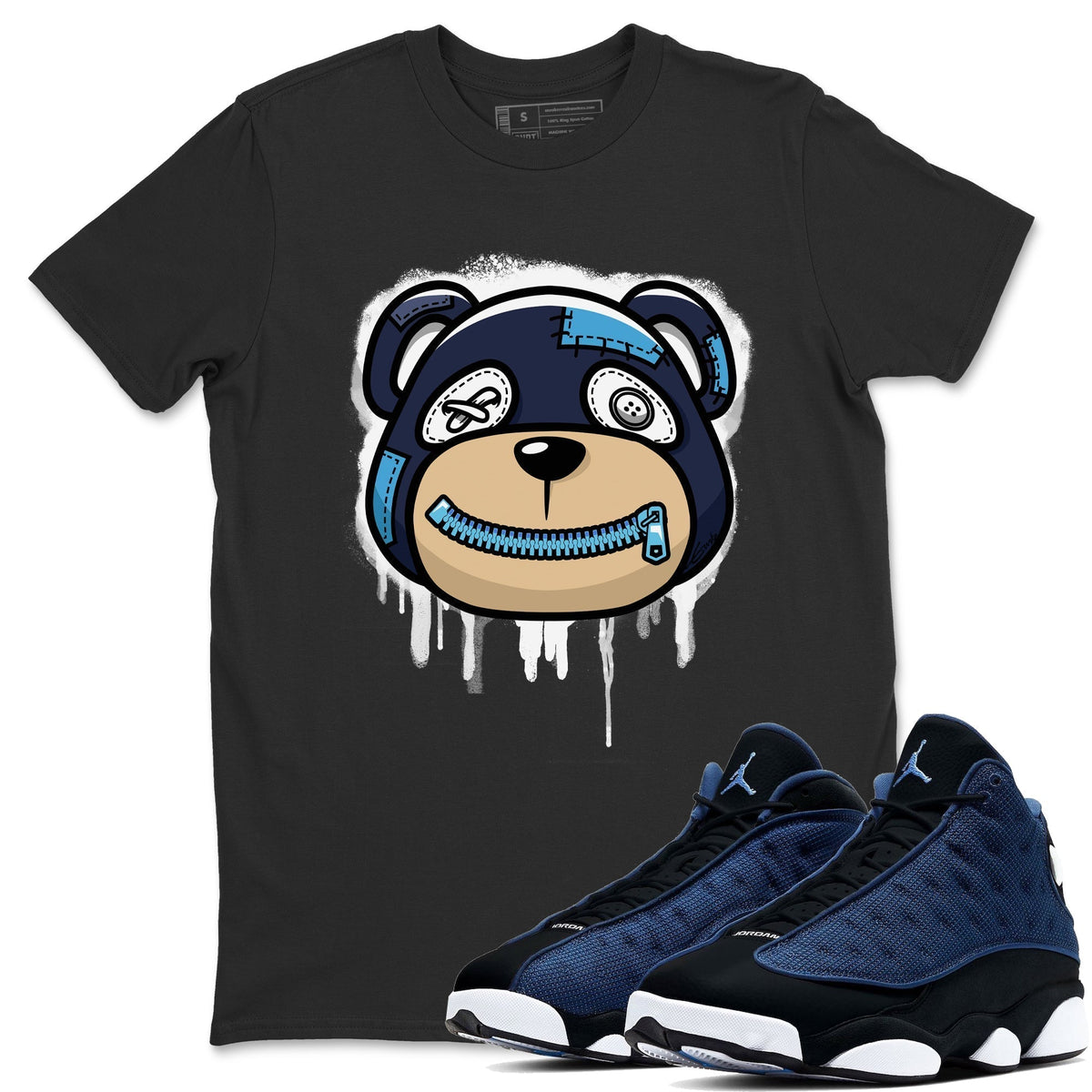 Jordan 13 Brave Blue Sneaker Matching T-Shirt Bear Face Sneaker Tees Jordan 13 Brave Blue Sneaker Release Tees Crew Neck Tees