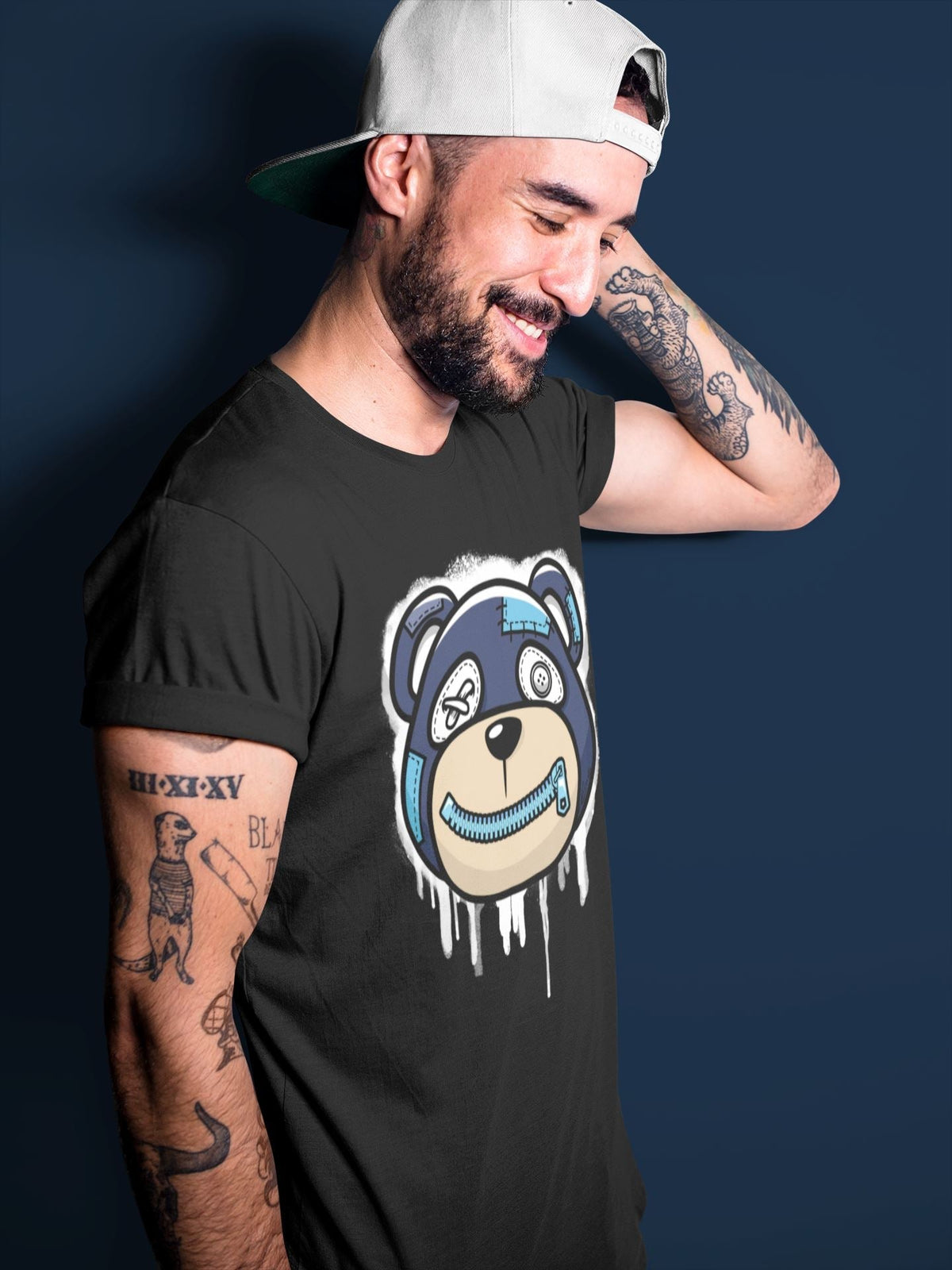 Jordan 13 Brave Blue Sneaker Matching T-Shirt Bear Face Sneaker Tees Jordan 13 Brave Blue Sneaker Release Tees Crew Neck Tees