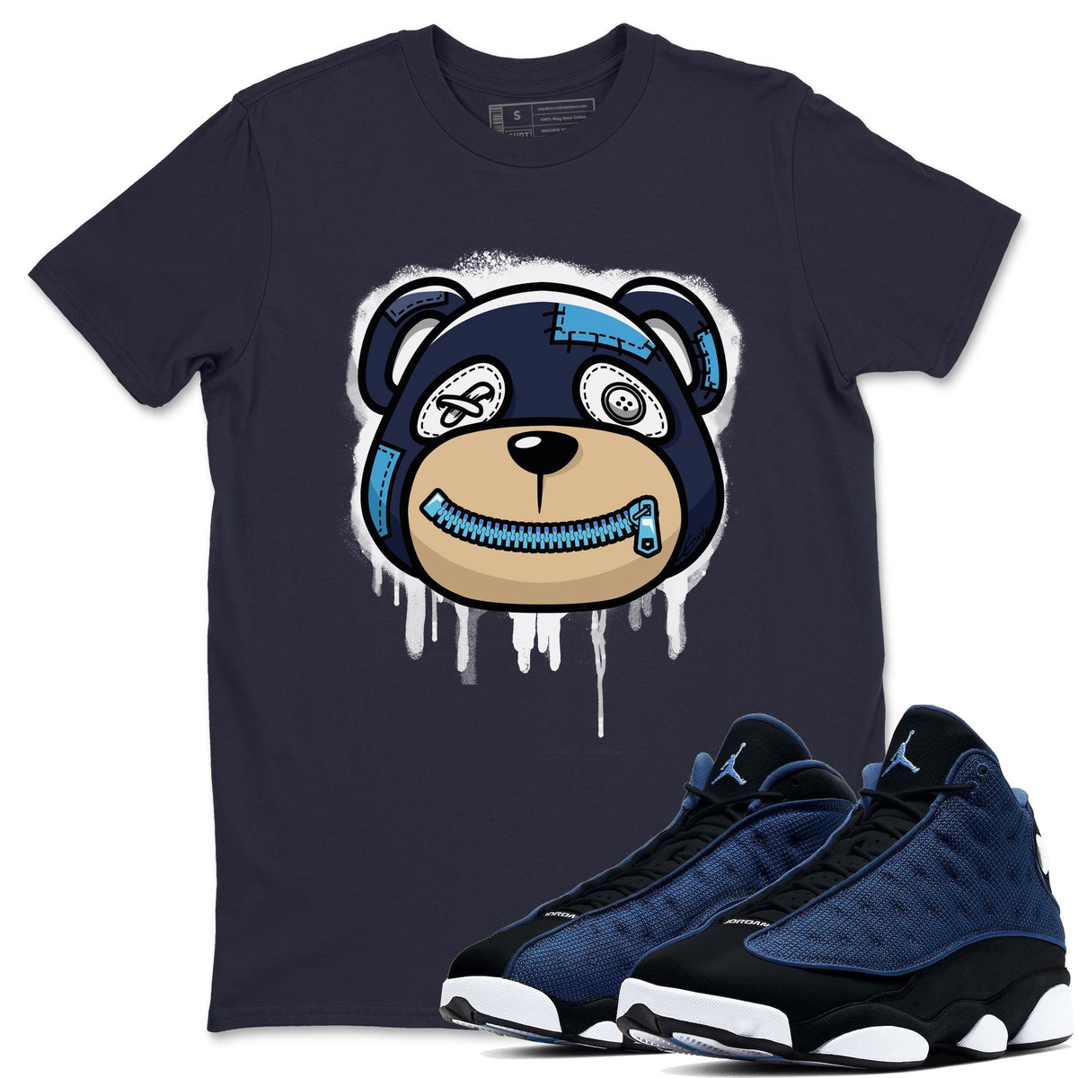 Jordan 13 Brave Blue Sneaker Matching T-Shirt Bear Face Sneaker Tees Jordan 13 Brave Blue Sneaker Release Tees Crew Neck Tees