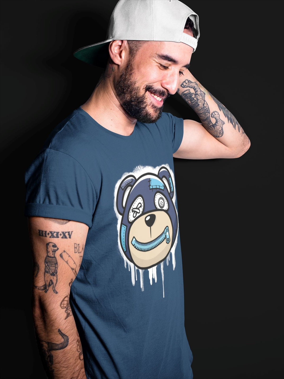 Jordan 13 Brave Blue Sneaker Matching T-Shirt Bear Face Sneaker Tees Jordan 13 Brave Blue Sneaker Release Tees Crew Neck Tees