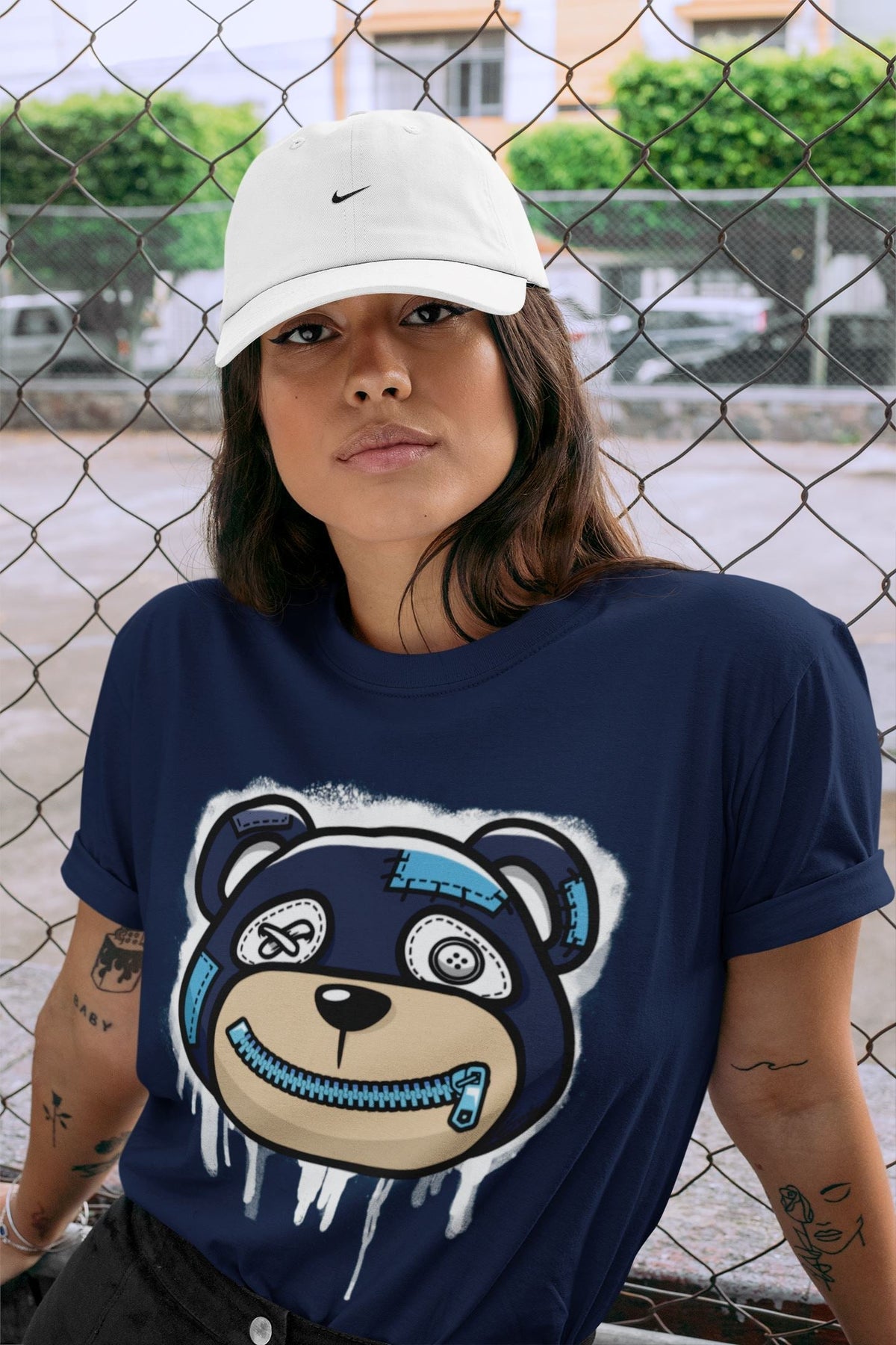 Jordan 13 Brave Blue Sneaker Matching T-Shirt Bear Face Sneaker Tees Jordan 13 Brave Blue Sneaker Release Tees Crew Neck Tees