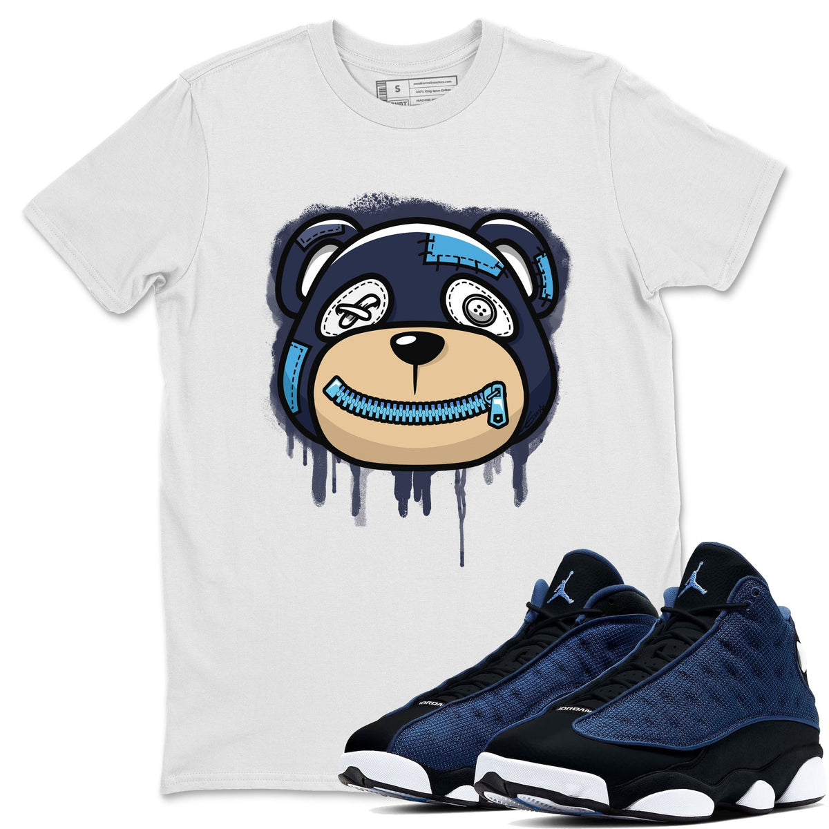 Jordan 13 Brave Blue Sneaker Matching T-Shirt Bear Face Sneaker Tees Jordan 13 Brave Blue Sneaker Release Tees Crew Neck Tees