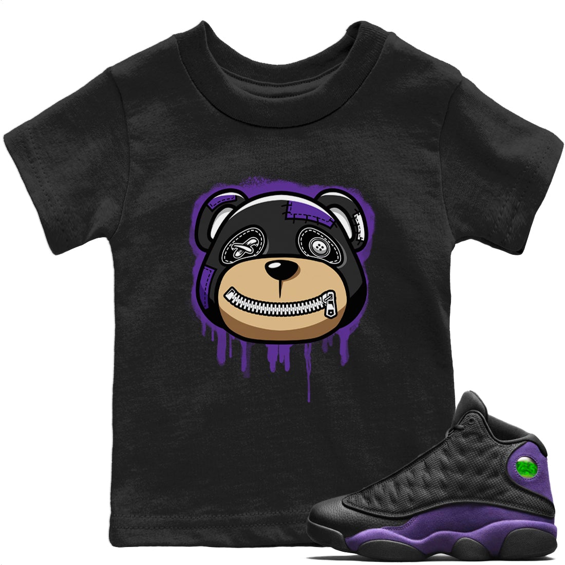 Jordan 13 Court Purple Sneaker Matching T-Shirt Bear Face Sneaker Tees Jordan 13 Court Purple Sneaker Release Tees Kids Shirts