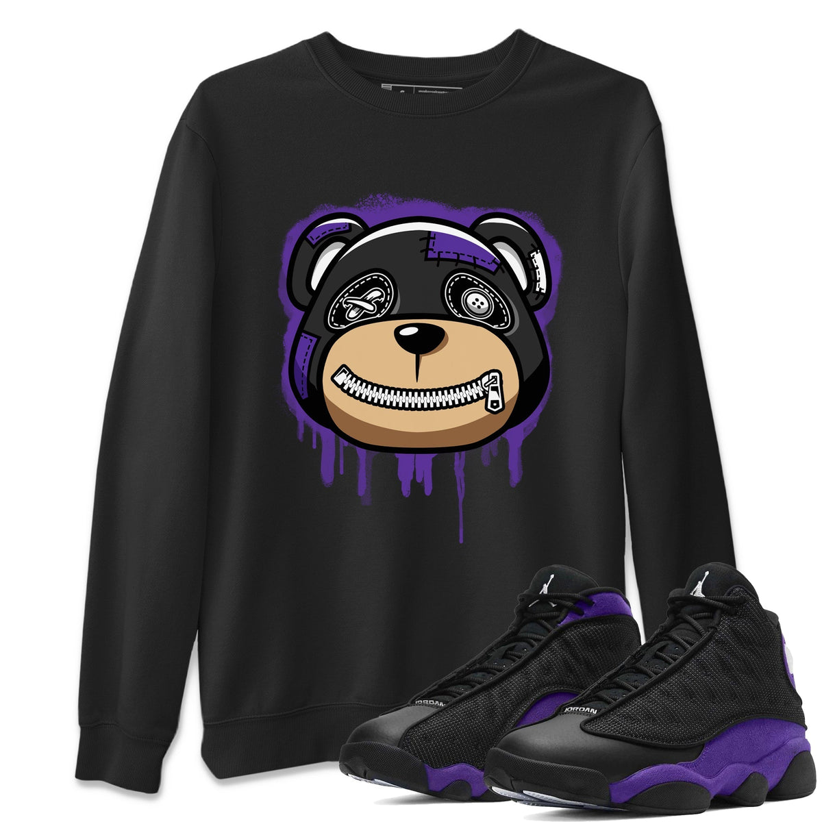 Jordan 13 Court Purple Sneaker Matching T-Shirt Bear Face Sneaker Tees Jordan 13 Court Purple Sneaker Release Tees Crew Neck Tees
