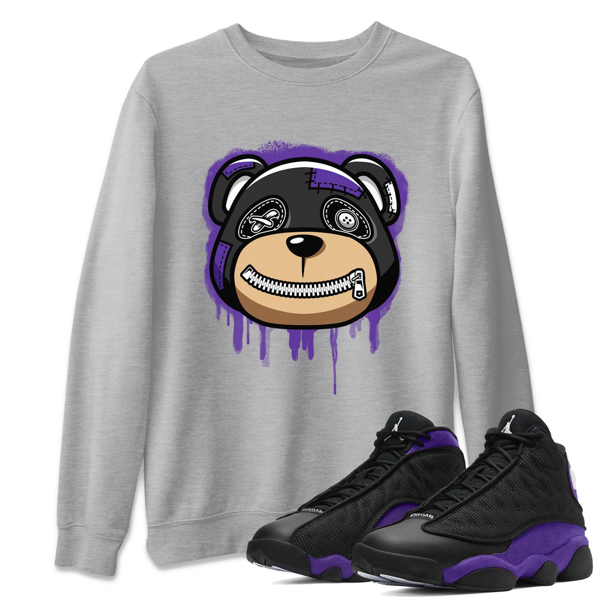 Jordan 13 Court Purple Sneaker Matching T-Shirt Bear Face Sneaker Tees Jordan 13 Court Purple Sneaker Release Tees Crew Neck Tees