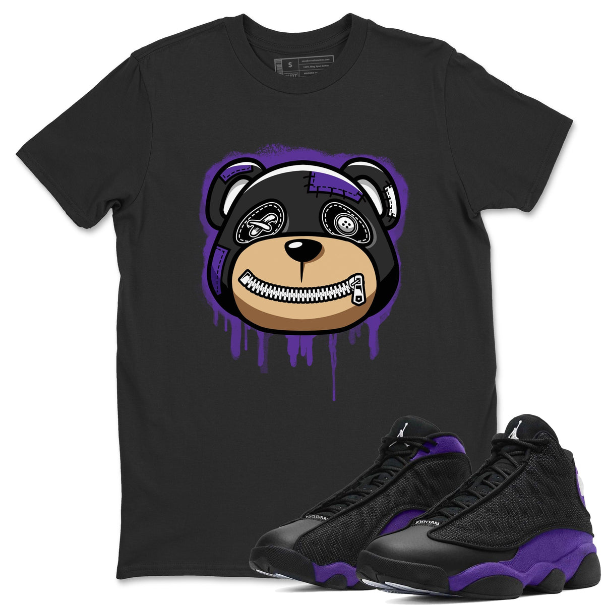 Jordan 13 Court Purple Sneaker Matching T-Shirt Bear Face Sneaker Tees Jordan 13 Court Purple Sneaker Release Tees Crew Neck Tees