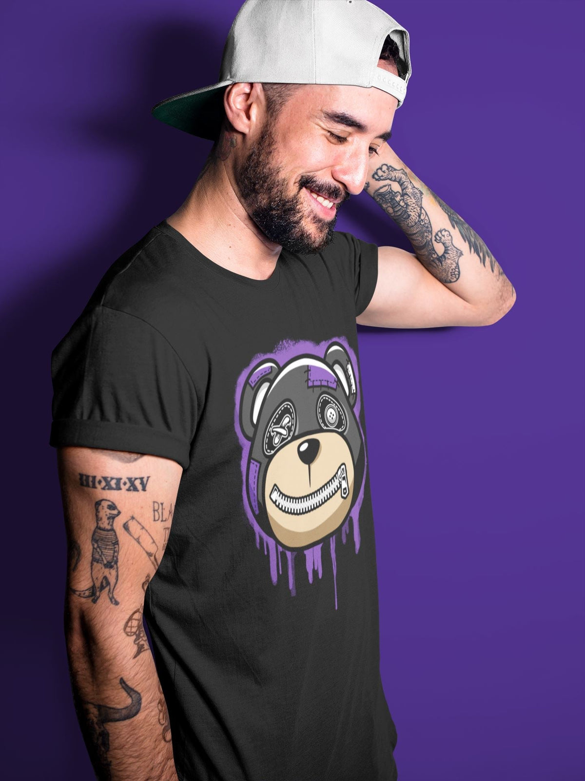 Jordan 13 Court Purple Sneaker Matching T-Shirt Bear Face Sneaker Tees Jordan 13 Court Purple Sneaker Release Tees Crew Neck Tees