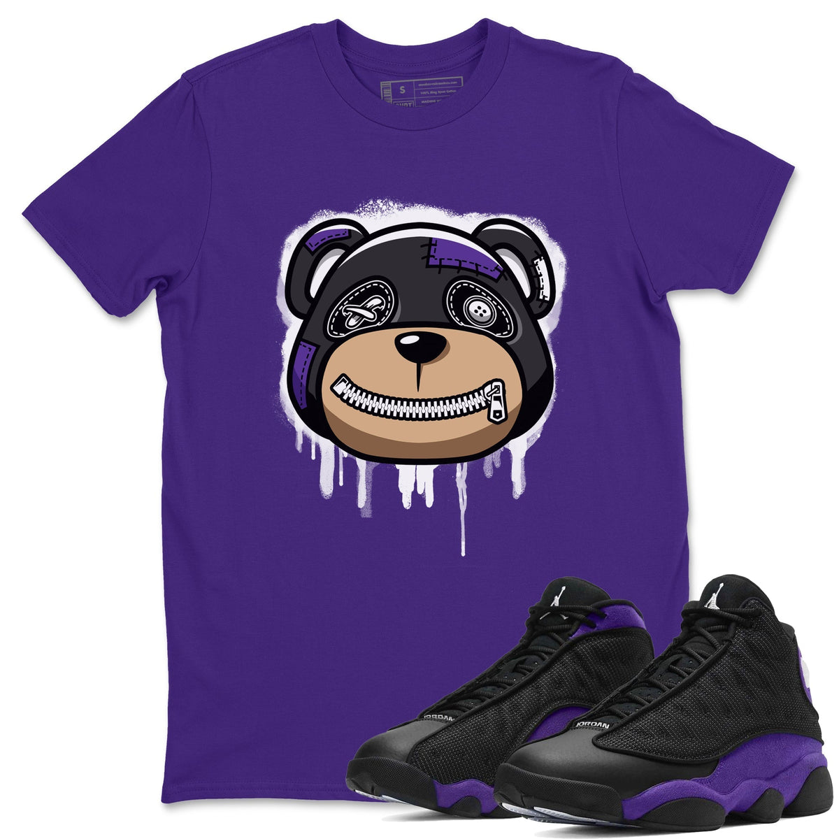 Jordan 13 Court Purple Sneaker Matching T-Shirt Bear Face Sneaker Tees Jordan 13 Court Purple Sneaker Release Tees Crew Neck Tees