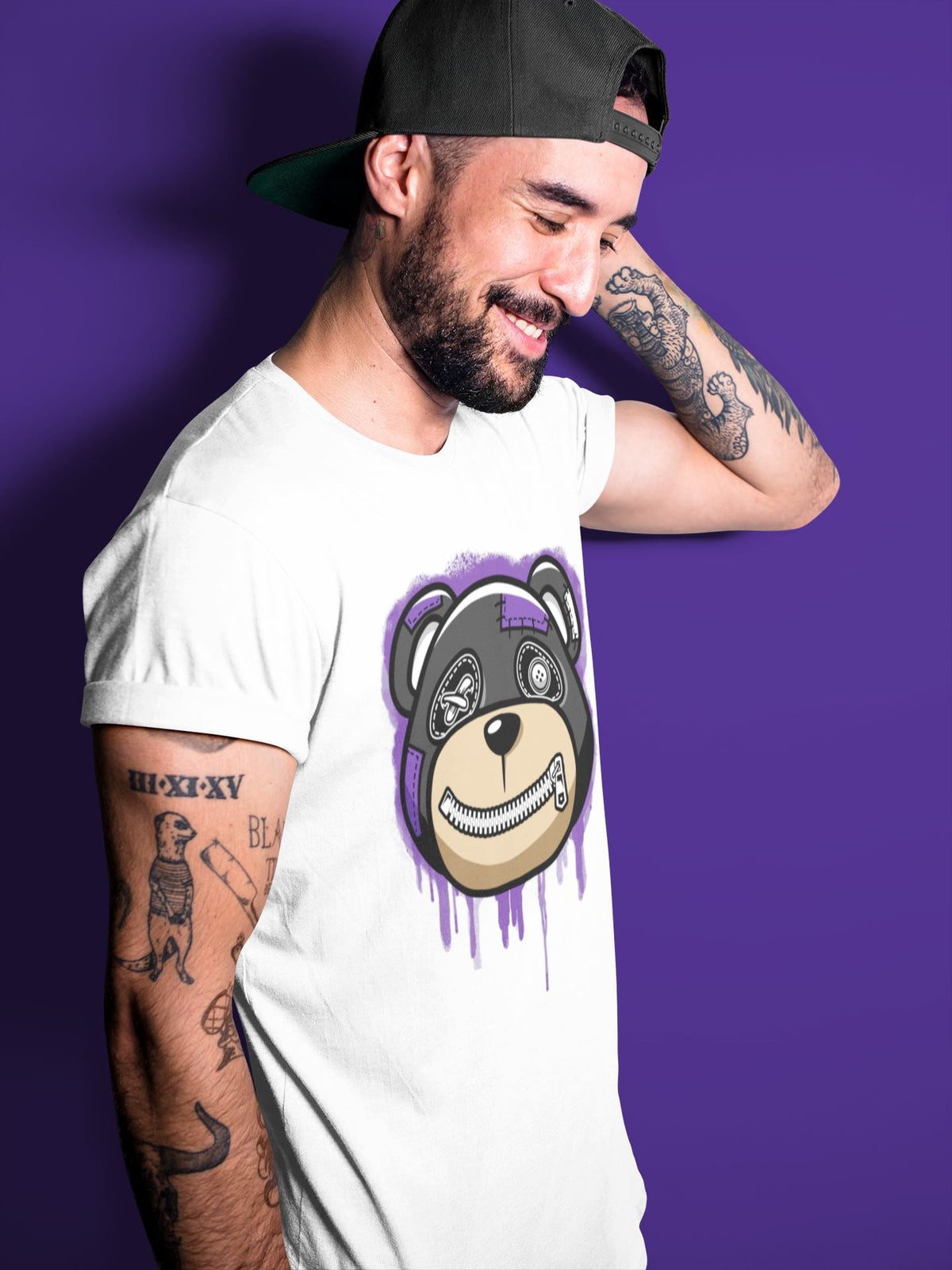 Jordan 13 Court Purple Sneaker Matching T-Shirt Bear Face Sneaker Tees Jordan 13 Court Purple Sneaker Release Tees Crew Neck Tees