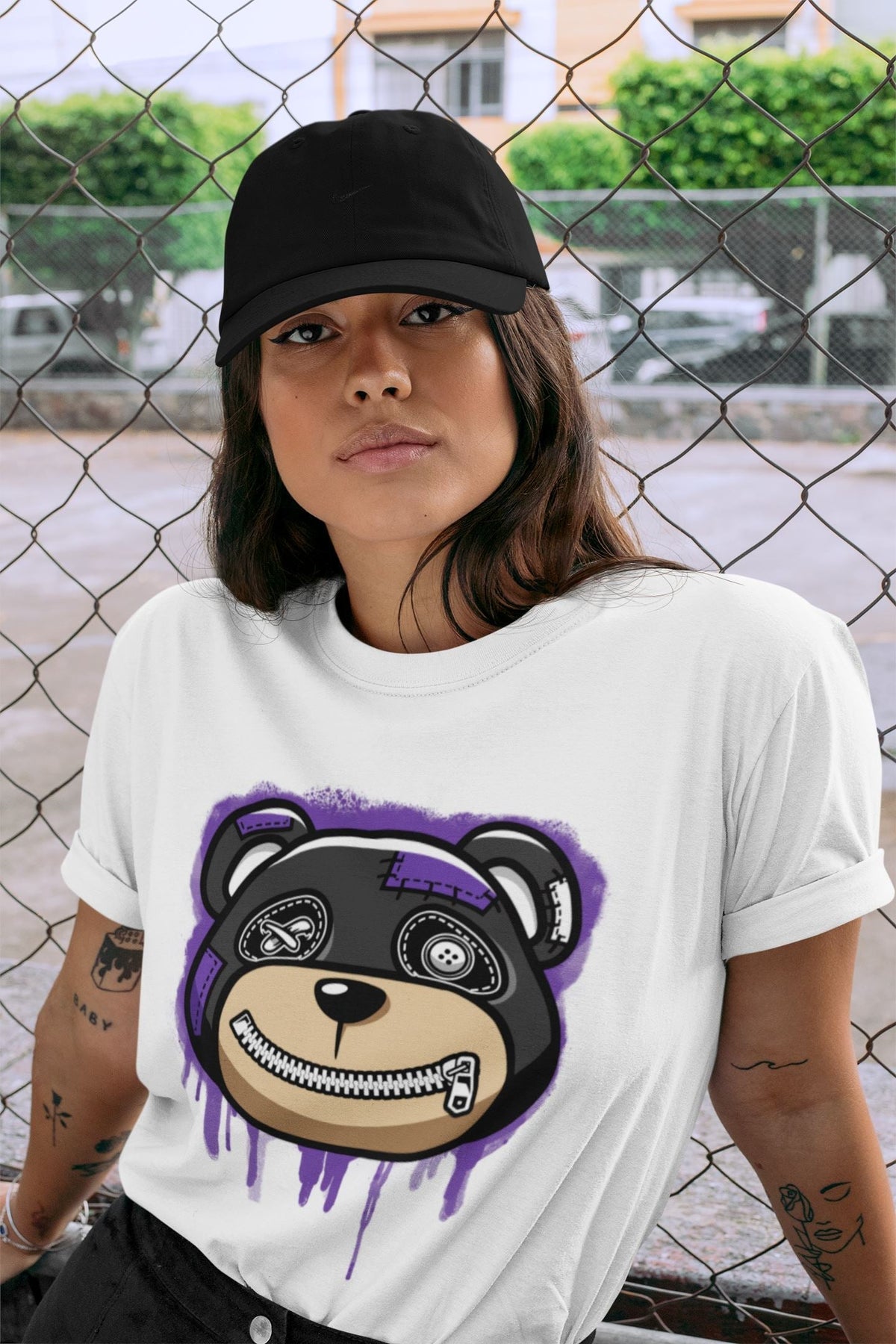 Jordan 13 Court Purple Sneaker Matching T-Shirt Bear Face Sneaker Tees Jordan 13 Court Purple Sneaker Release Tees Crew Neck Tees