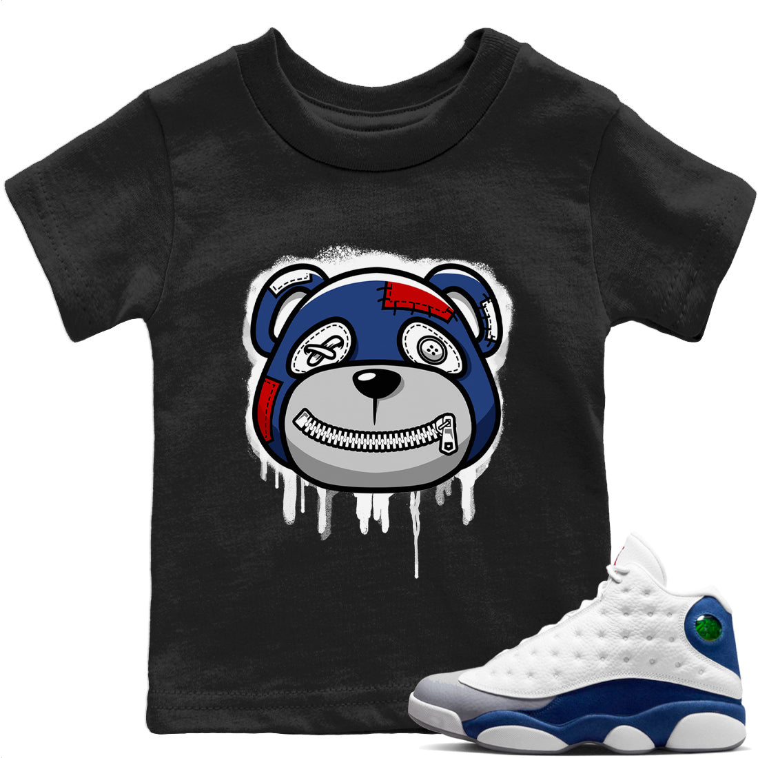 Jordan 13 French Blue Sneaker Matching T-Shirt Bear Face Sneaker Tees Jordan 13 French Blue Sneaker Release Tees Kids Shirts
