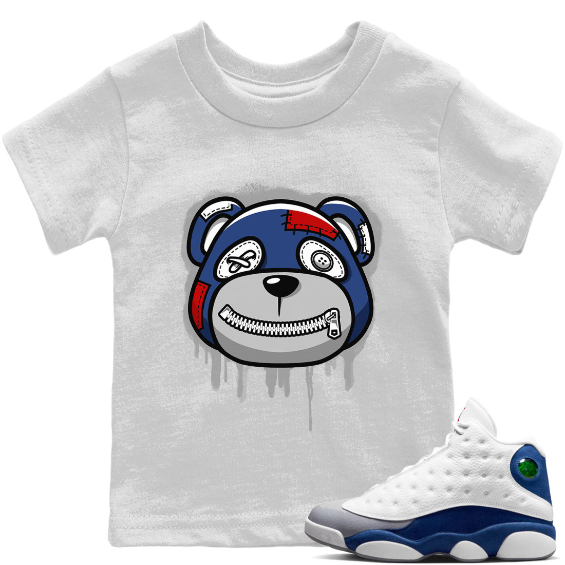 Jordan 13 French Blue Sneaker Matching T-Shirt Bear Face Sneaker Tees Jordan 13 French Blue Sneaker Release Tees Kids Shirts