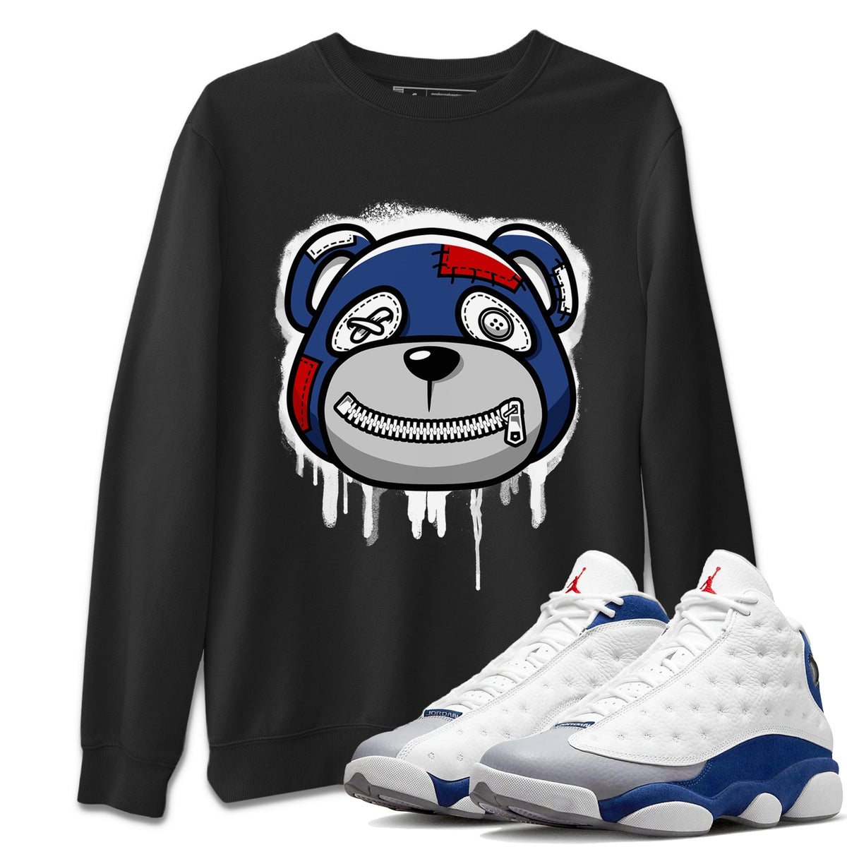 Jordan 13 French Blue Sneaker Matching T-Shirt Bear Face Sneaker Tees Jordan 13 French Blue Sneaker Release Tees Crew Neck Tees