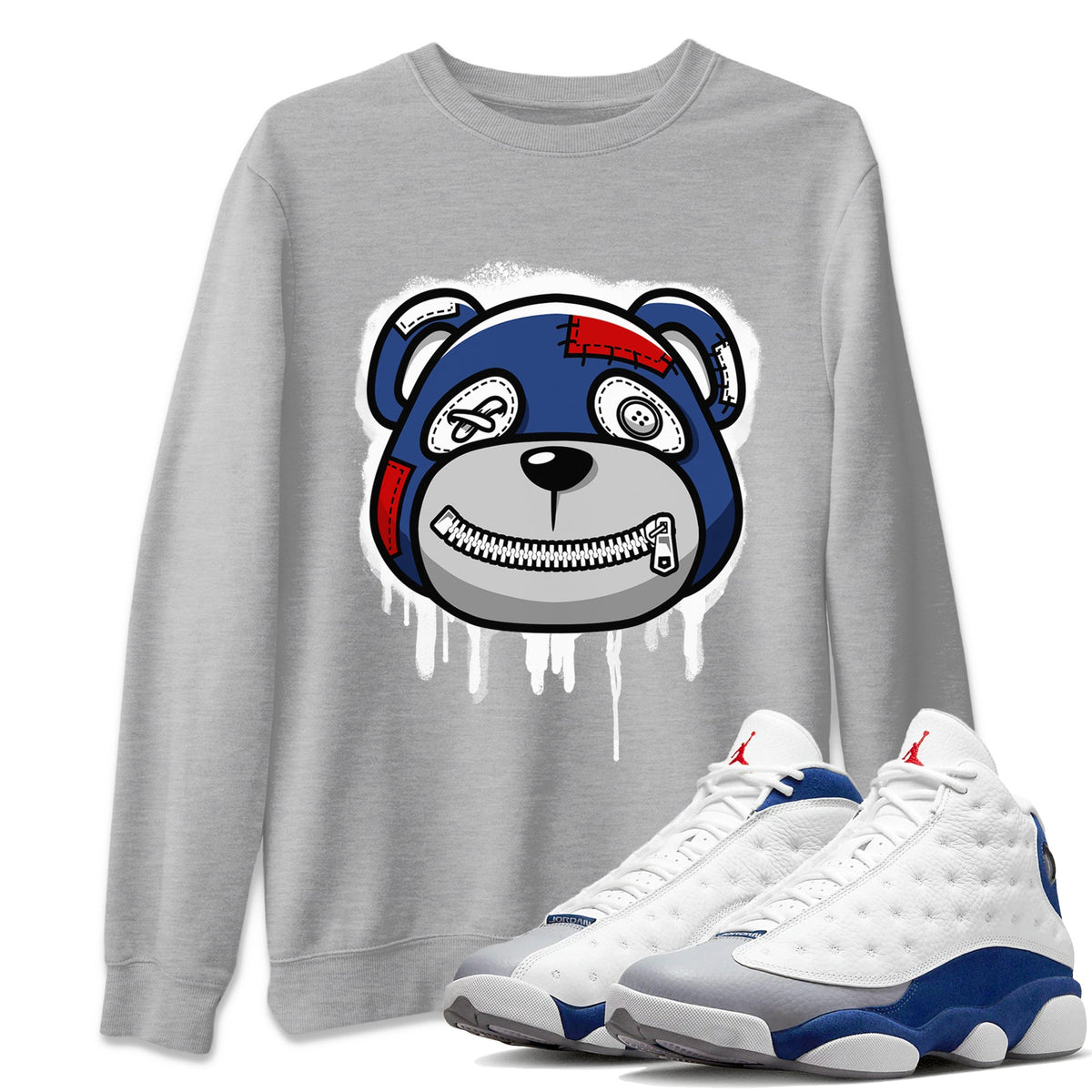 Jordan 13 French Blue Sneaker Matching T-Shirt Bear Face Sneaker Tees Jordan 13 French Blue Sneaker Release Tees Crew Neck Tees