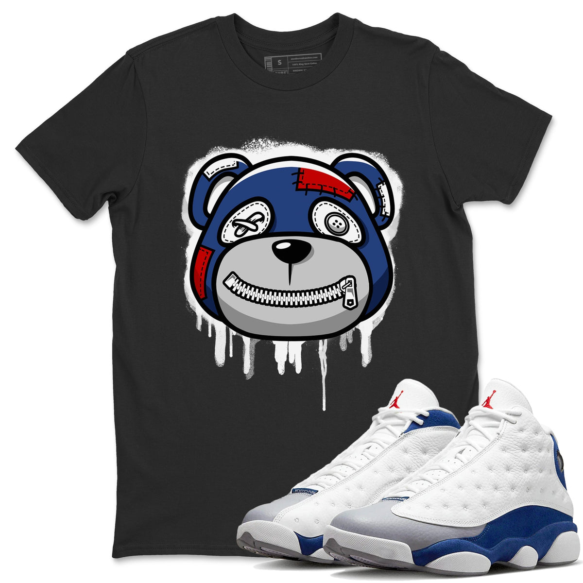 Jordan 13 French Blue Sneaker Matching T-Shirt Bear Face Sneaker Tees Jordan 13 French Blue Sneaker Release Tees Crew Neck Tees