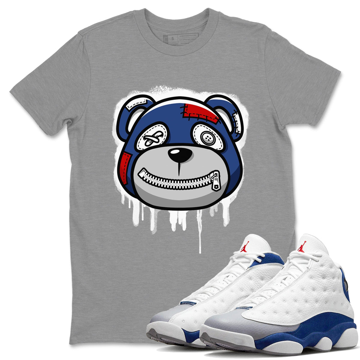 Jordan 13 French Blue Sneaker Matching T-Shirt Bear Face Sneaker Tees Jordan 13 French Blue Sneaker Release Tees Crew Neck Tees