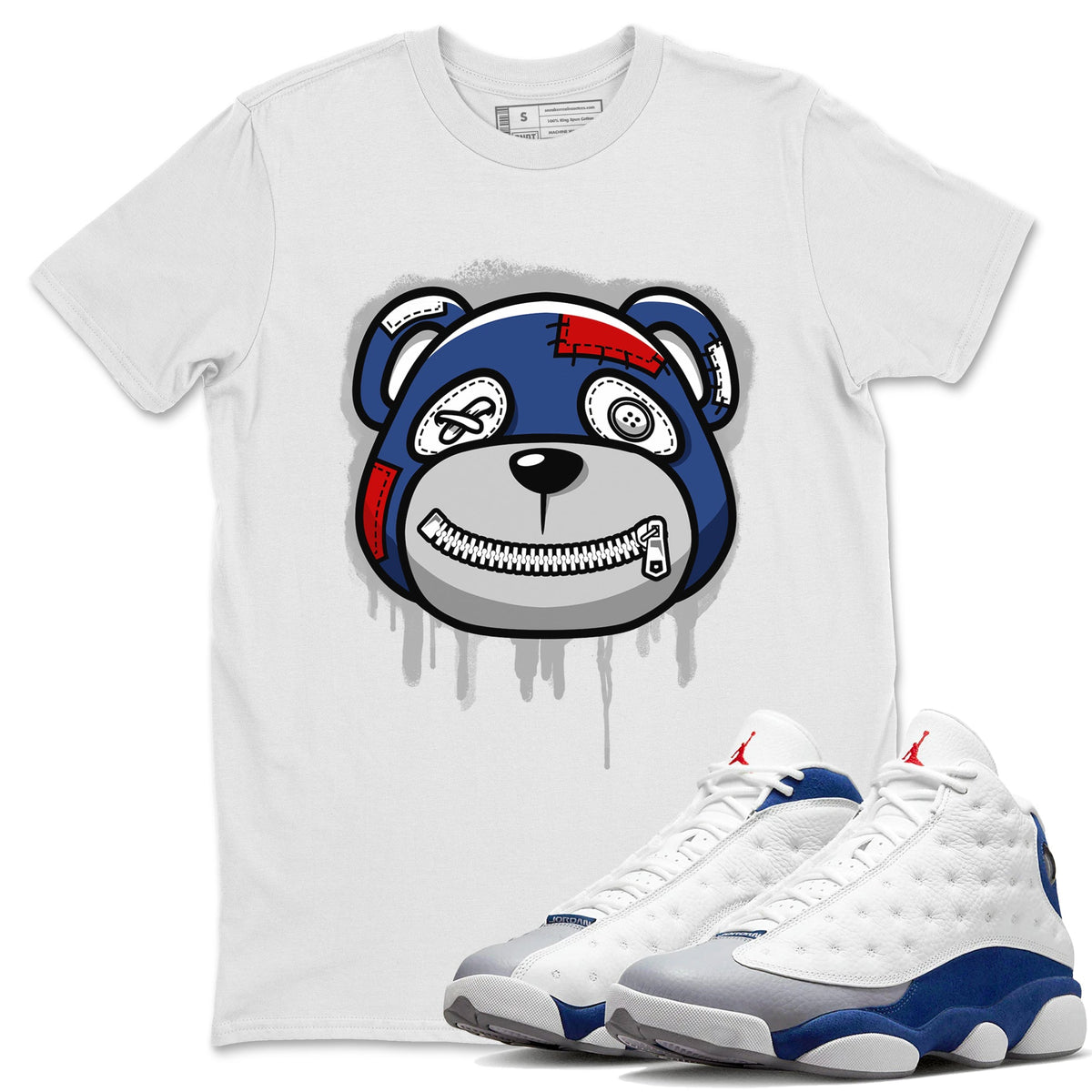 Jordan 13 French Blue Sneaker Matching T-Shirt Bear Face Sneaker Tees Jordan 13 French Blue Sneaker Release Tees Crew Neck Tees