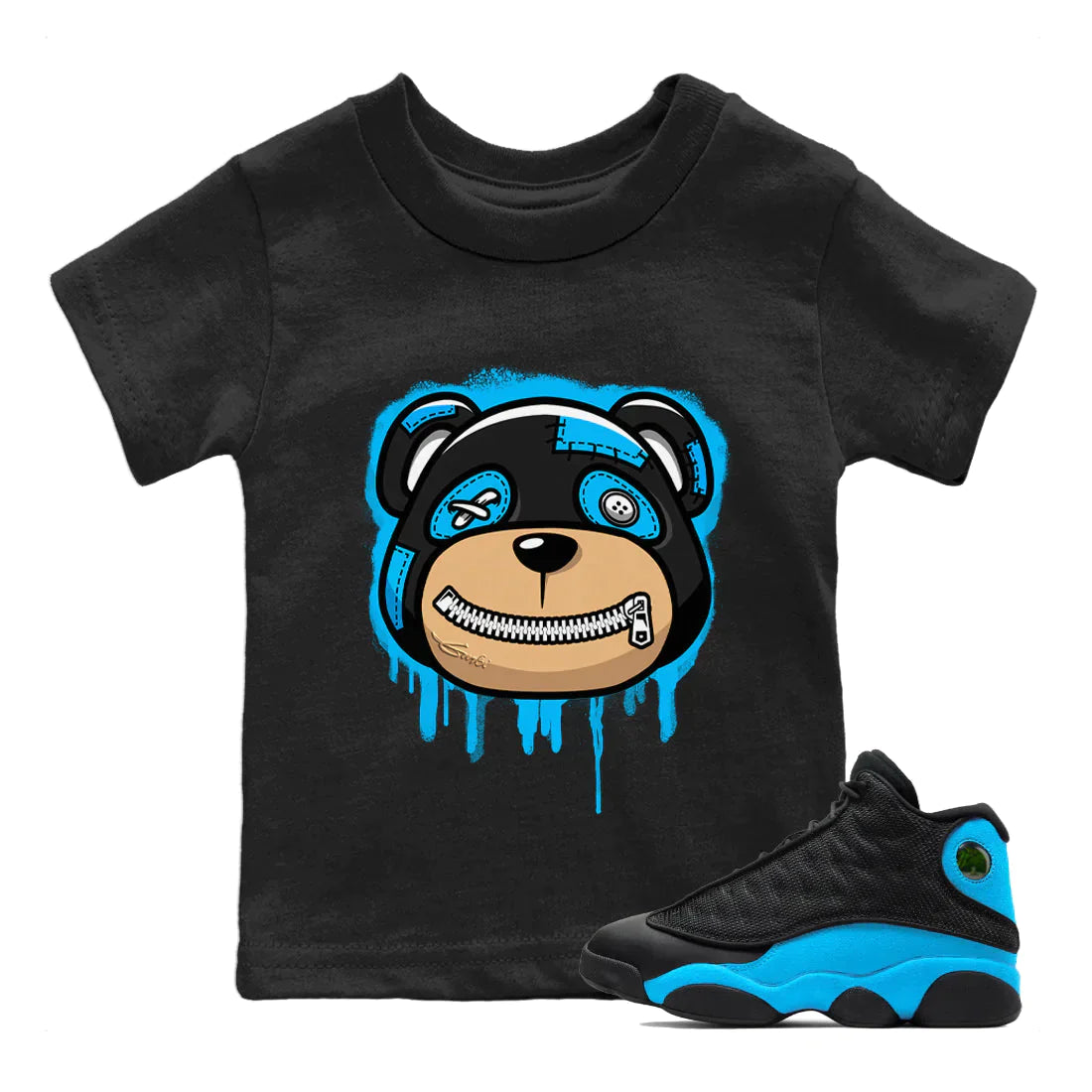 Jordan 13 UNC Sneaker Matching T-Shirt Bear Face Sneaker Tees Jordan 13 UNC Sneaker Release Tees Kids Shirts