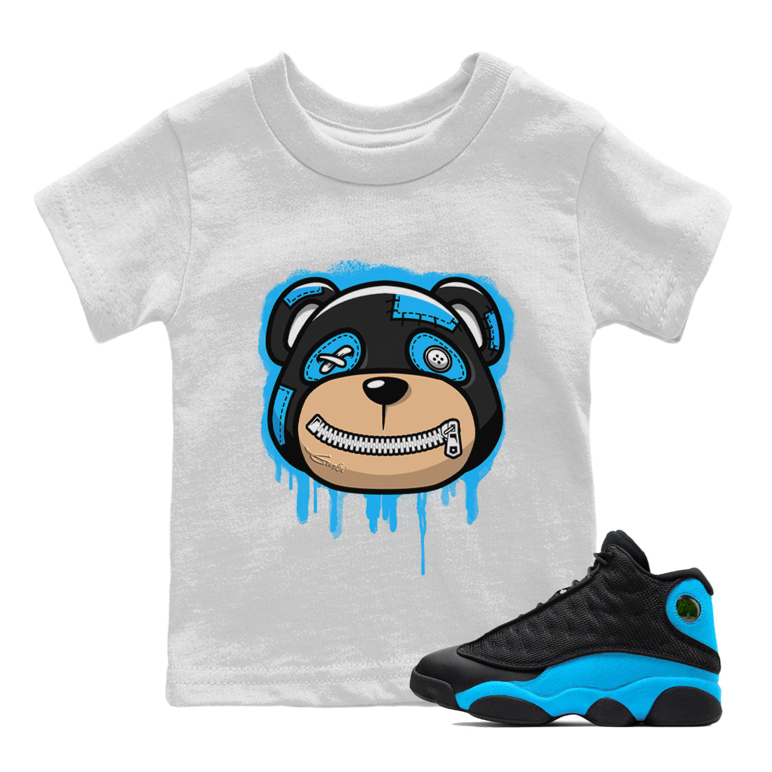Jordan 13 UNC Sneaker Matching T-Shirt Bear Face Sneaker Tees Jordan 13 UNC Sneaker Release Tees Kids Shirts