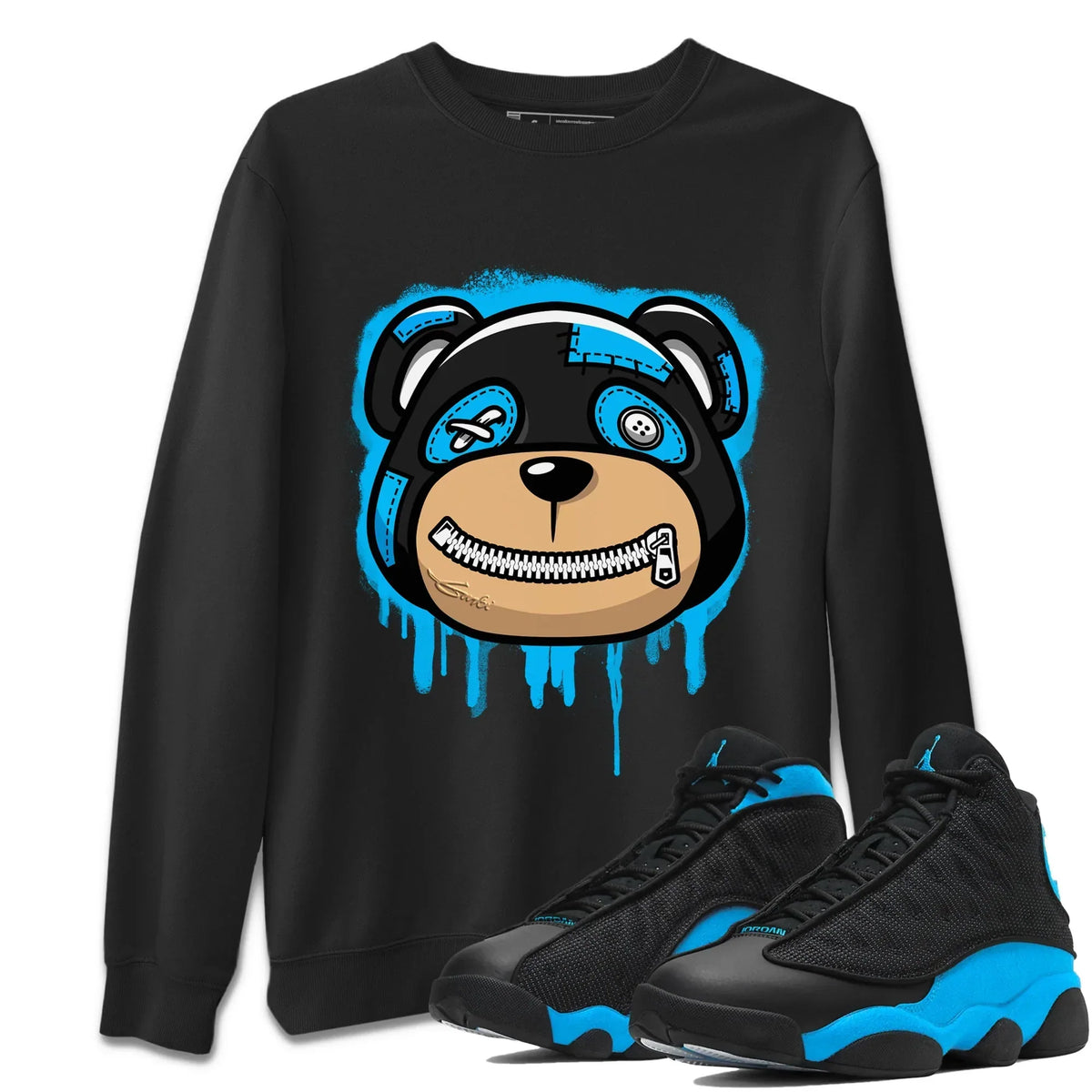 Jordan 13 UNC Sneaker Matching T-Shirt Bear Face Sneaker Tees Jordan 13 UNC Sneaker Release Tees Crew Neck Tees