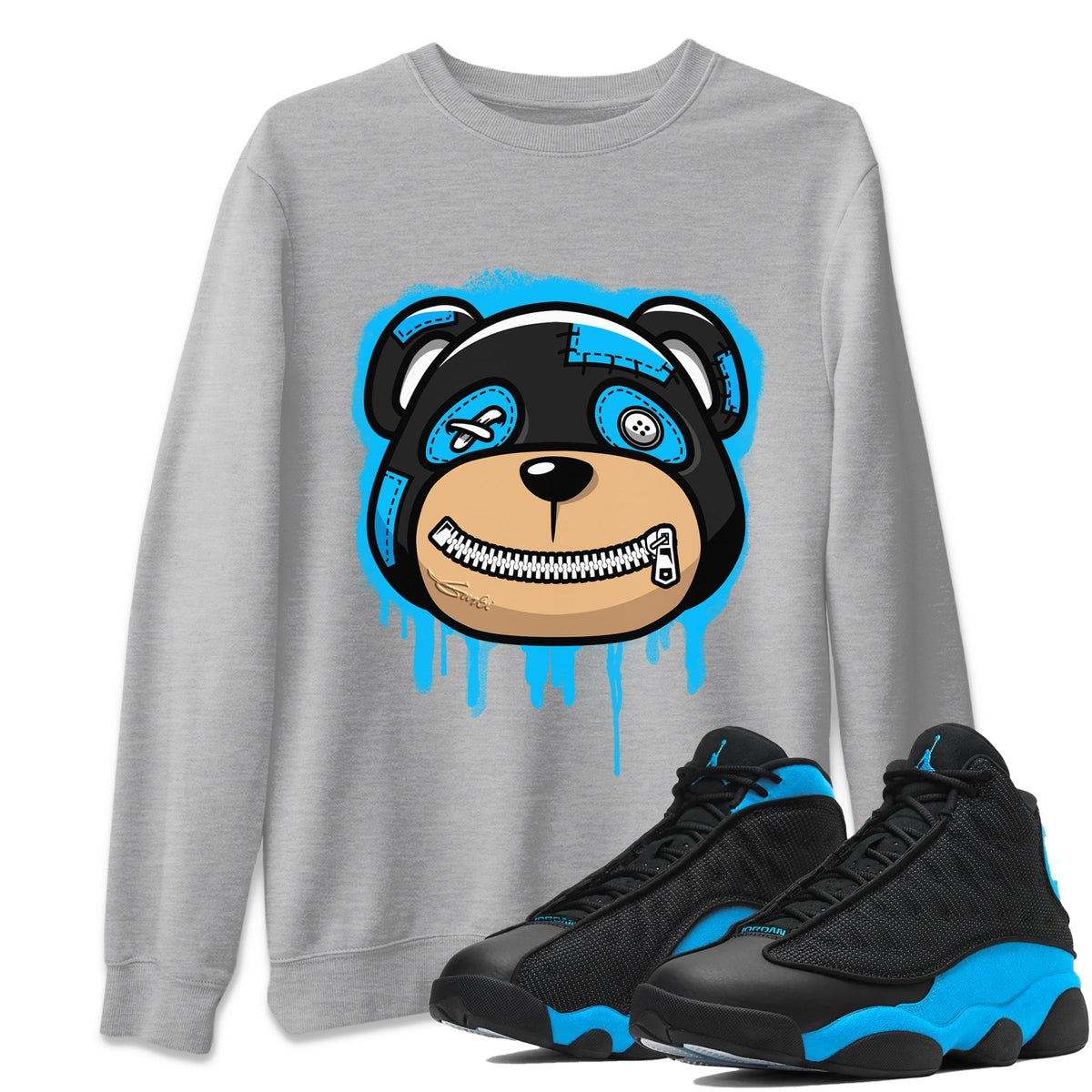 Jordan 13 UNC Sneaker Matching T-Shirt Bear Face Sneaker Tees Jordan 13 UNC Sneaker Release Tees Crew Neck Tees