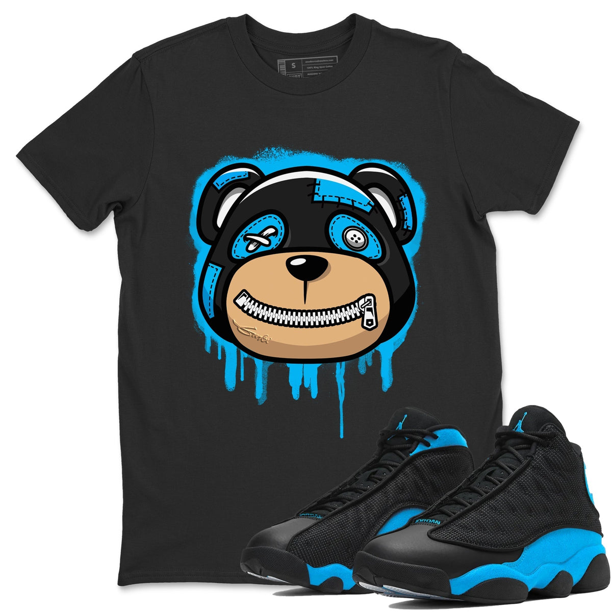 Jordan 13 UNC Sneaker Matching T-Shirt Bear Face Sneaker Tees Jordan 13 UNC Sneaker Release Tees Crew Neck Tees