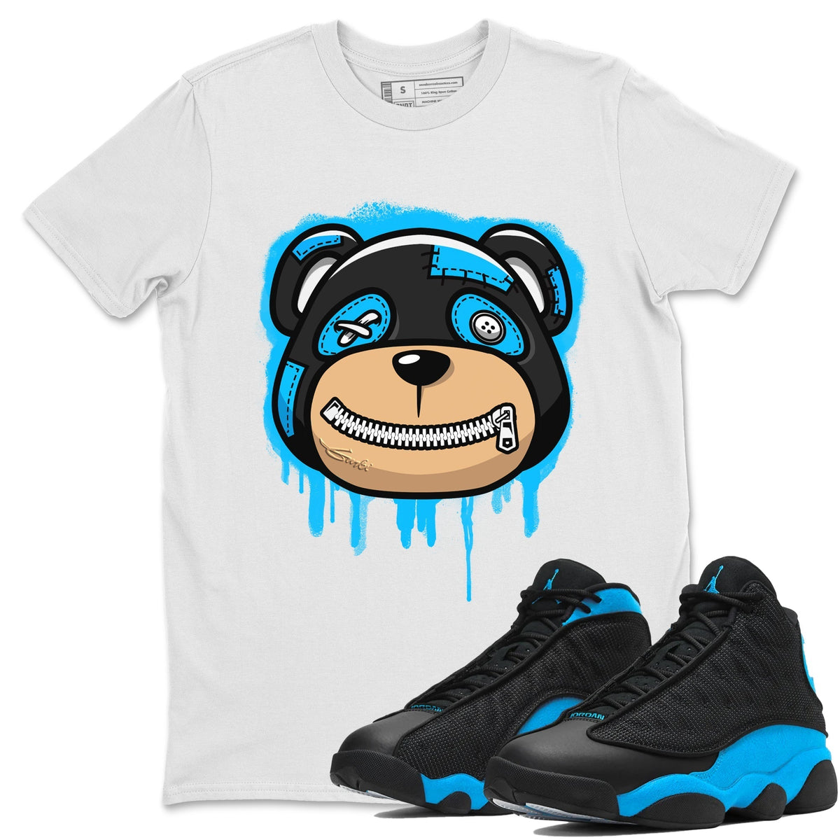 Jordan 13 UNC Sneaker Matching T-Shirt Bear Face Sneaker Tees Jordan 13 UNC Sneaker Release Tees Crew Neck Tees