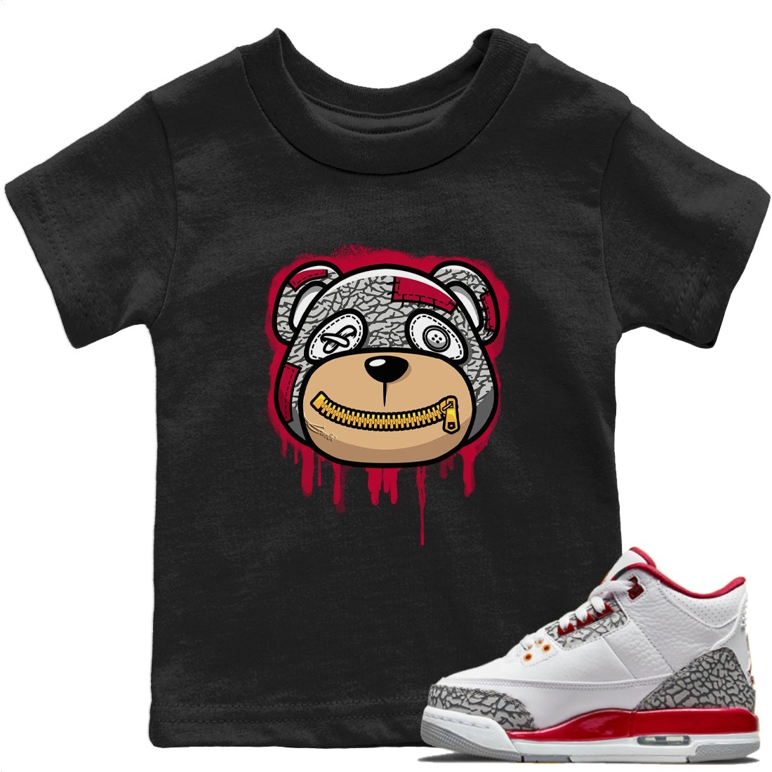 Jordan 3 Cardinal Sneaker Matching T-Shirt Bear Face Sneaker Tees Jordan 3 Cardinal Sneaker Release Tees Kids Shirts