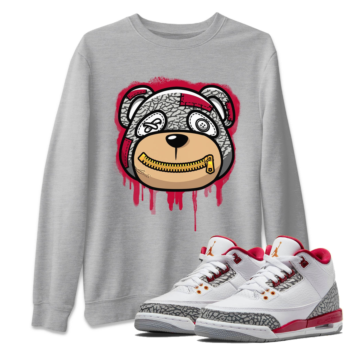 Jordan 3 Cardinal Sneaker Matching T-Shirt Bear Face Sneaker Tees Jordan 3 Cardinal Sneaker Release Tees Crew Neck Tees
