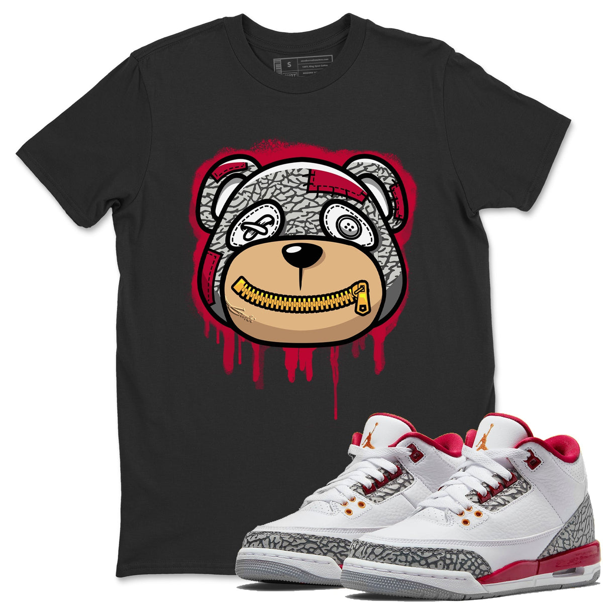 Jordan 3 Cardinal Sneaker Matching T-Shirt Bear Face Sneaker Tees Jordan 3 Cardinal Sneaker Release Tees Crew Neck Tees