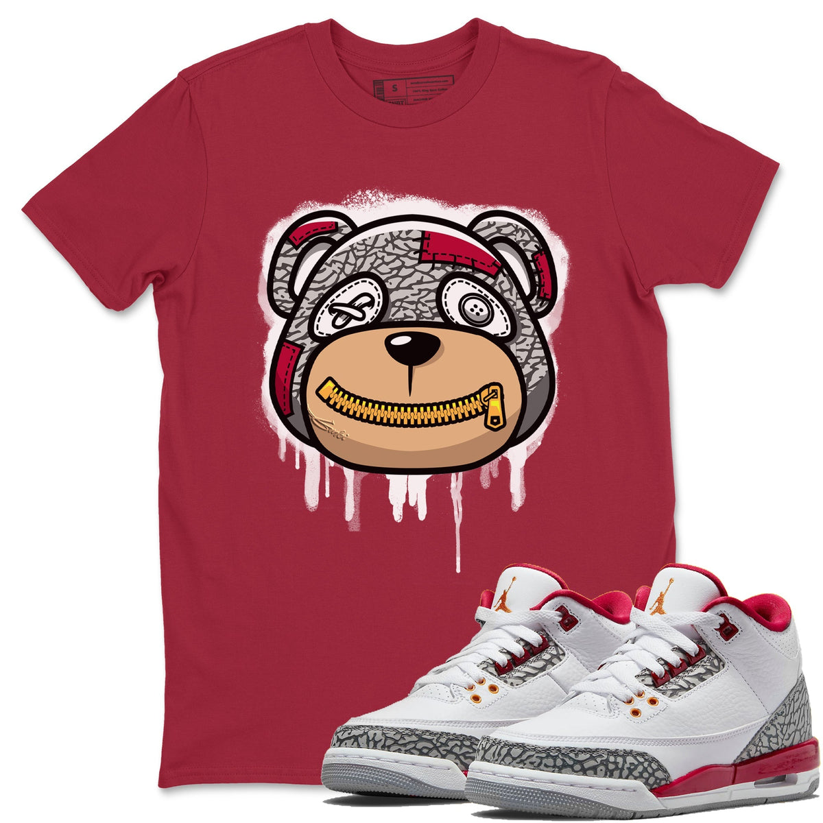 Jordan 3 Cardinal Sneaker Matching T-Shirt Bear Face Sneaker Tees Jordan 3 Cardinal Sneaker Release Tees Crew Neck Tees