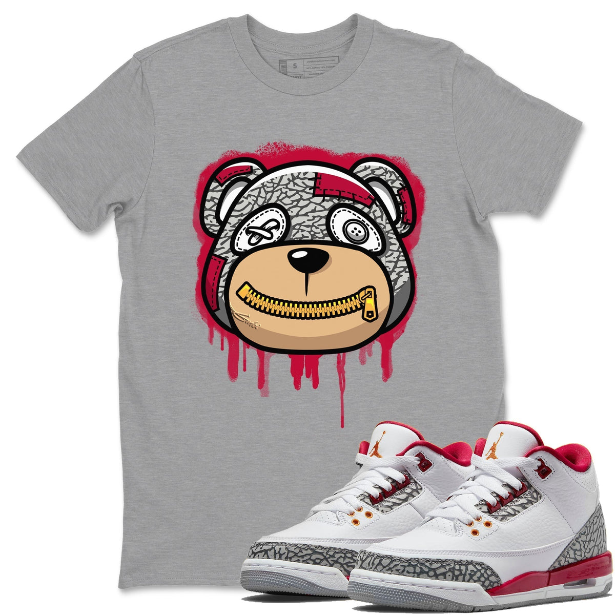 Jordan 3 Cardinal Sneaker Matching T-Shirt Bear Face Sneaker Tees Jordan 3 Cardinal Sneaker Release Tees Crew Neck Tees