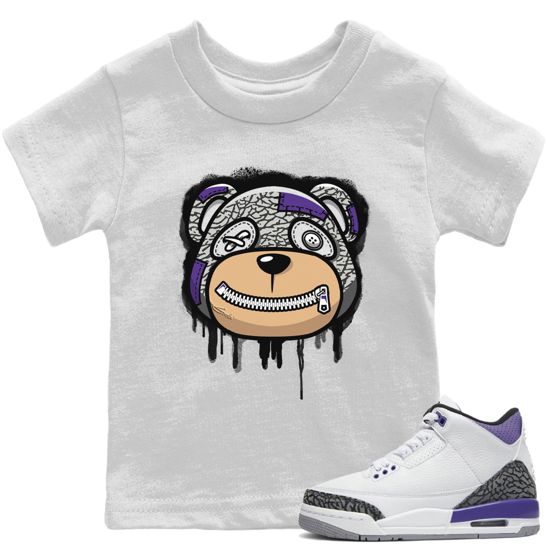 Jordan 3 Dark Iris Sneaker Matching T-Shirt Bear Face Sneaker Tees Jordan 3 Dark Iris Sneaker Release Tees Kids Shirts
